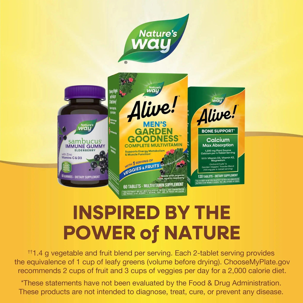 Nature's Way Alive! Garden Goodness Men's Multivitamin, Veggie & Fruit Blend (1400mg per serving), Made with Organic Kale, 60 Count Nature's Way Au supplements