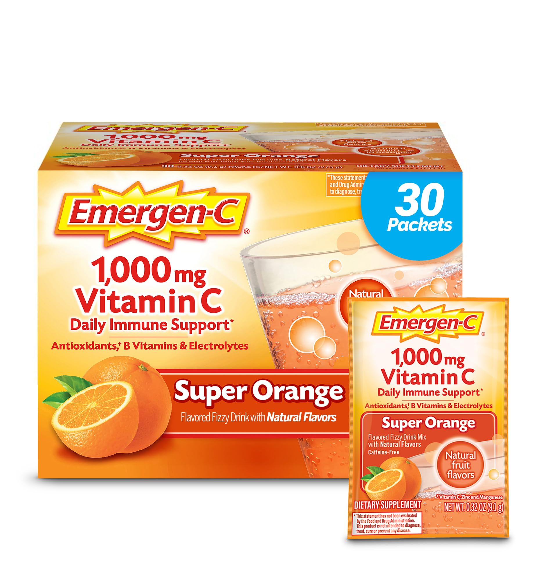 Emergen-C 1000mg Vitamin C Powder for Daily Immune Support Caffeine Free Vitamin C Supplements with Zinc and Manganese