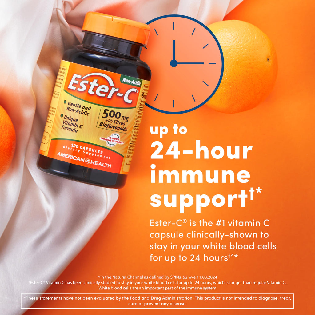 American Health Ester-C with Citrus Bioflavonoids Capsules - Gentle On Stomach, Non-Acidic Vitamin C - 500 mg,