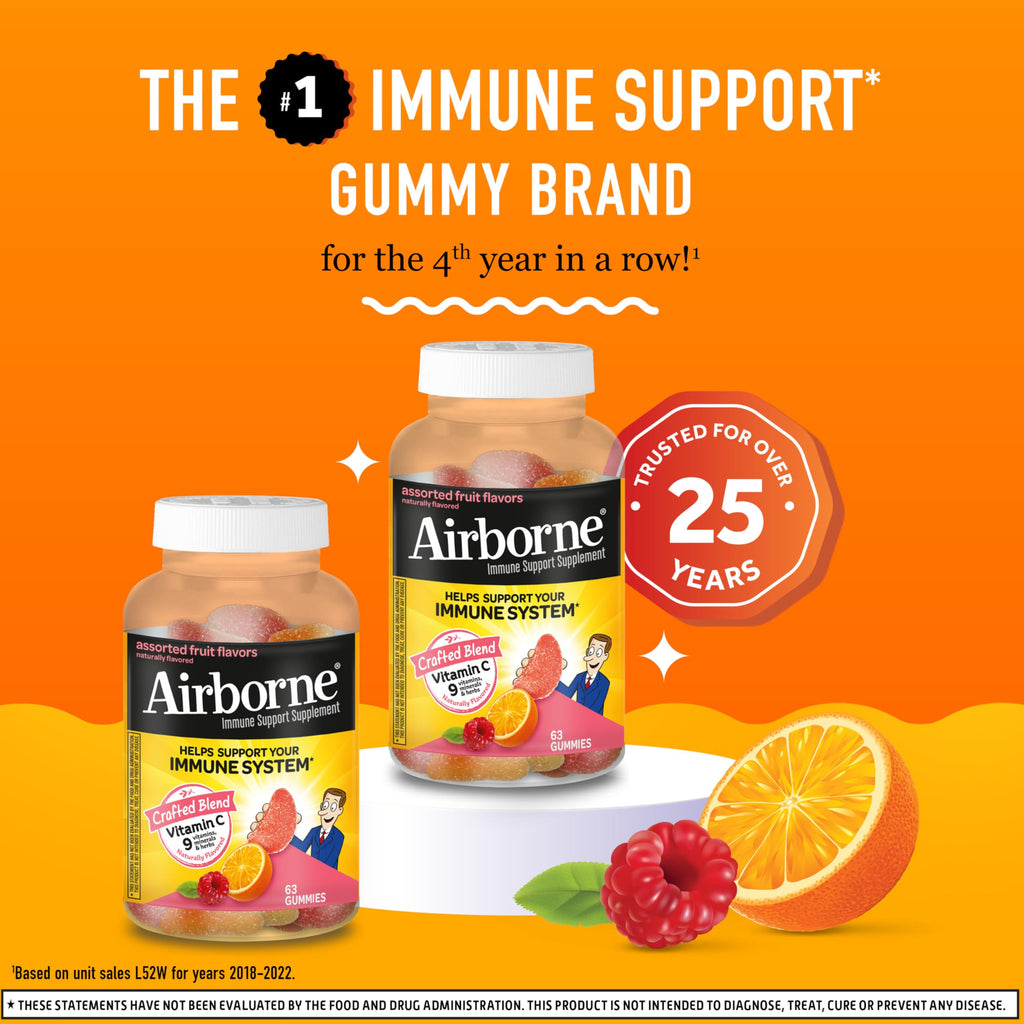 Airborne 750mg Vitamin C Gummies for Adults, Immune Support Gummies with Powerful Antioxidants VIT C & E, Caffeine Free