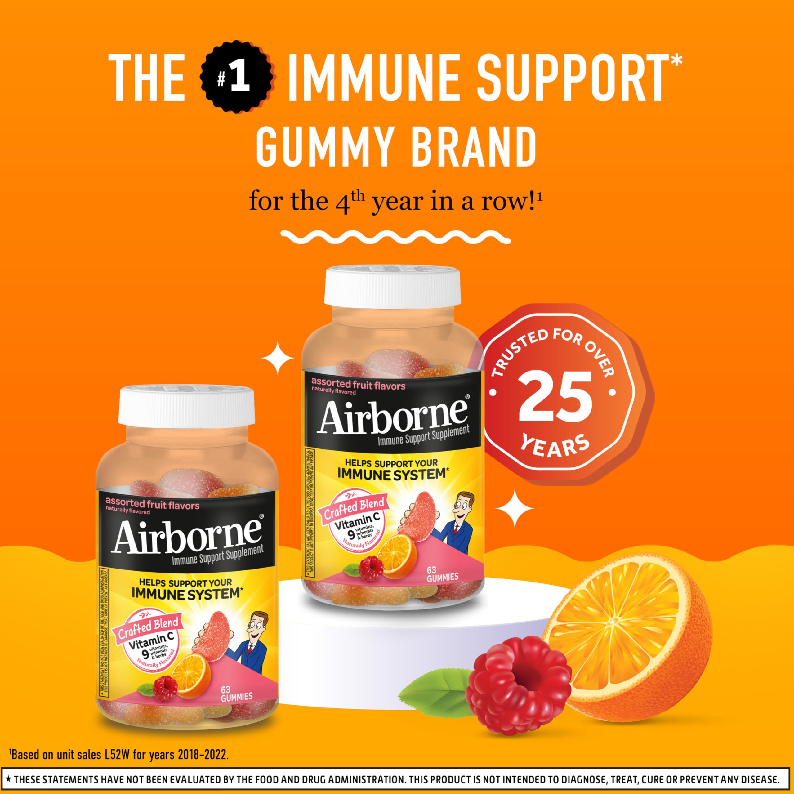 Airborne 750mg Vitamin C Gummies for Adults, Immune Support Gummies with Powerful Antioxidants VIT C & E, Caffeine Free