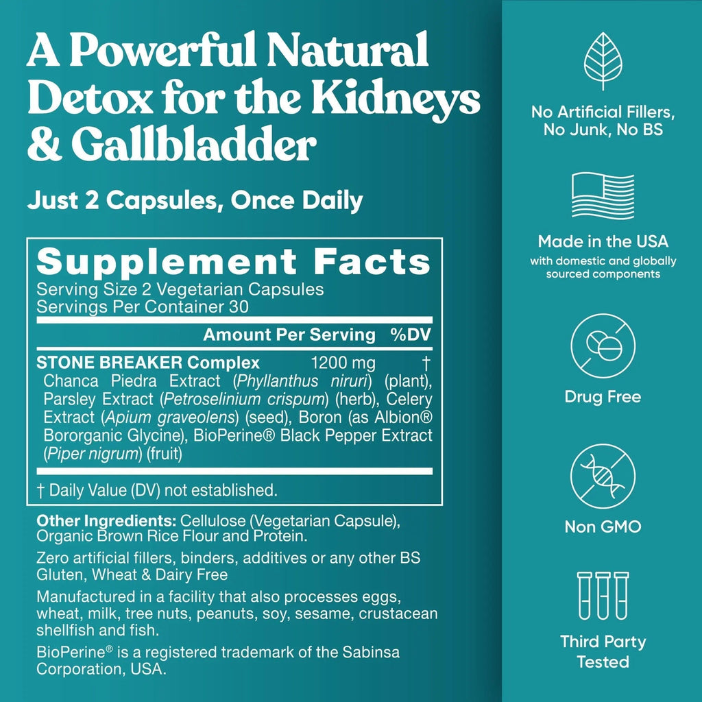 Chanca Piedra Stone Breaker - The Original Stone Breaking Formula with Celery Seed & Parsley - Supports Kidney, Gallbladder & Urinary Tract Cleansing to Help Flush Impurities - 60 Vegetarian Capsules Eu Natural Au supplements