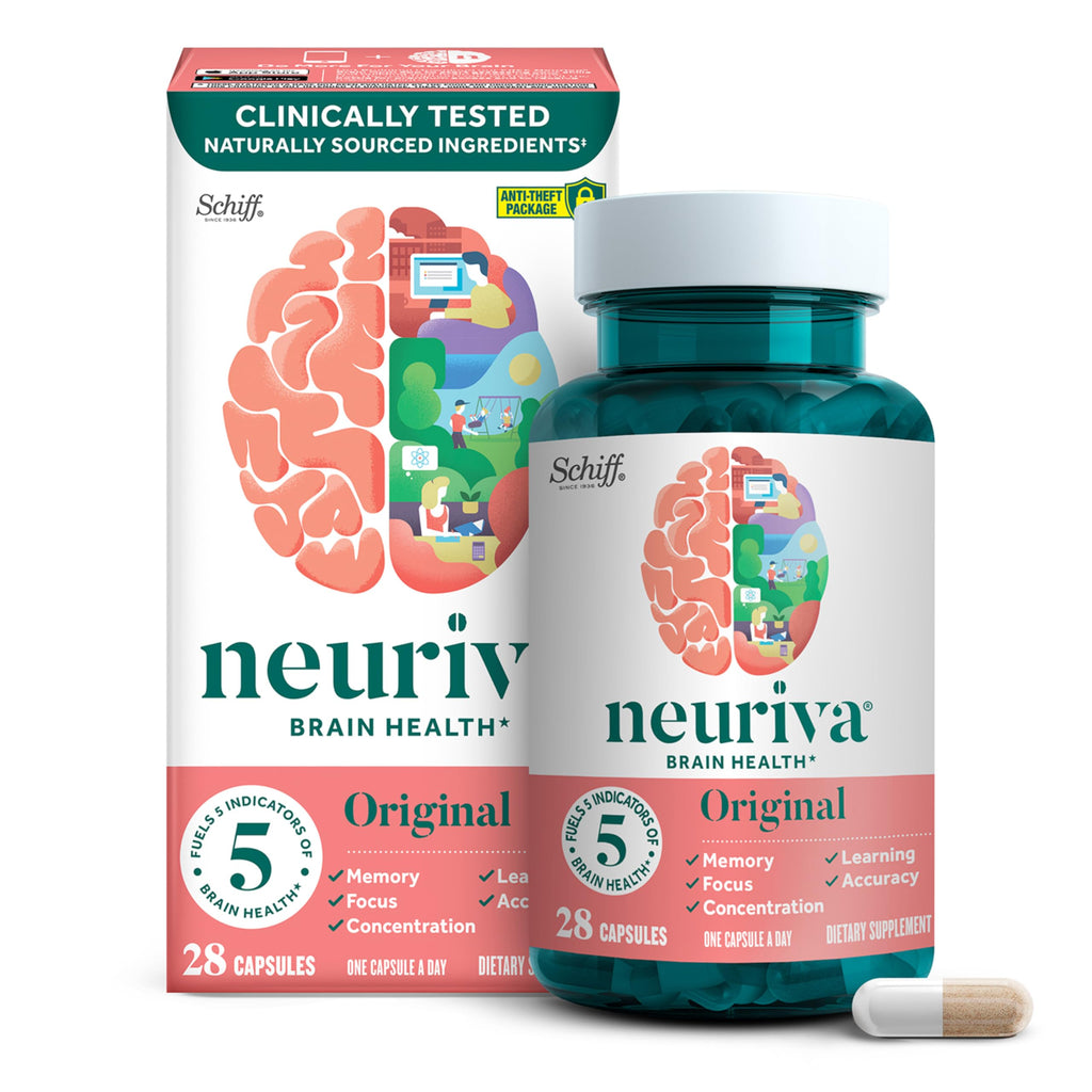 NEURIVA Original Decaffeinated Clinically Tested Nootropic Brain Supplement for Memory, Focus & Concentration, NeuroFactor & Phosphatidylserine, 28ct Capsules NEURIVA Au supplements