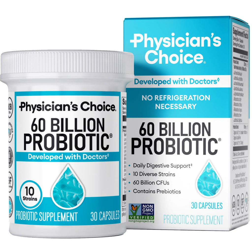 Physician's CHOICE Probiotics 60 Billion CFU - 10 Strains + Organic Prebiotics - Immune, Digestive & Gut Health - Supports Occasional Constipation, Diarrhea, Gas & Bloating - for Women & Men - 30ct Physician's CHOICE Au supplements