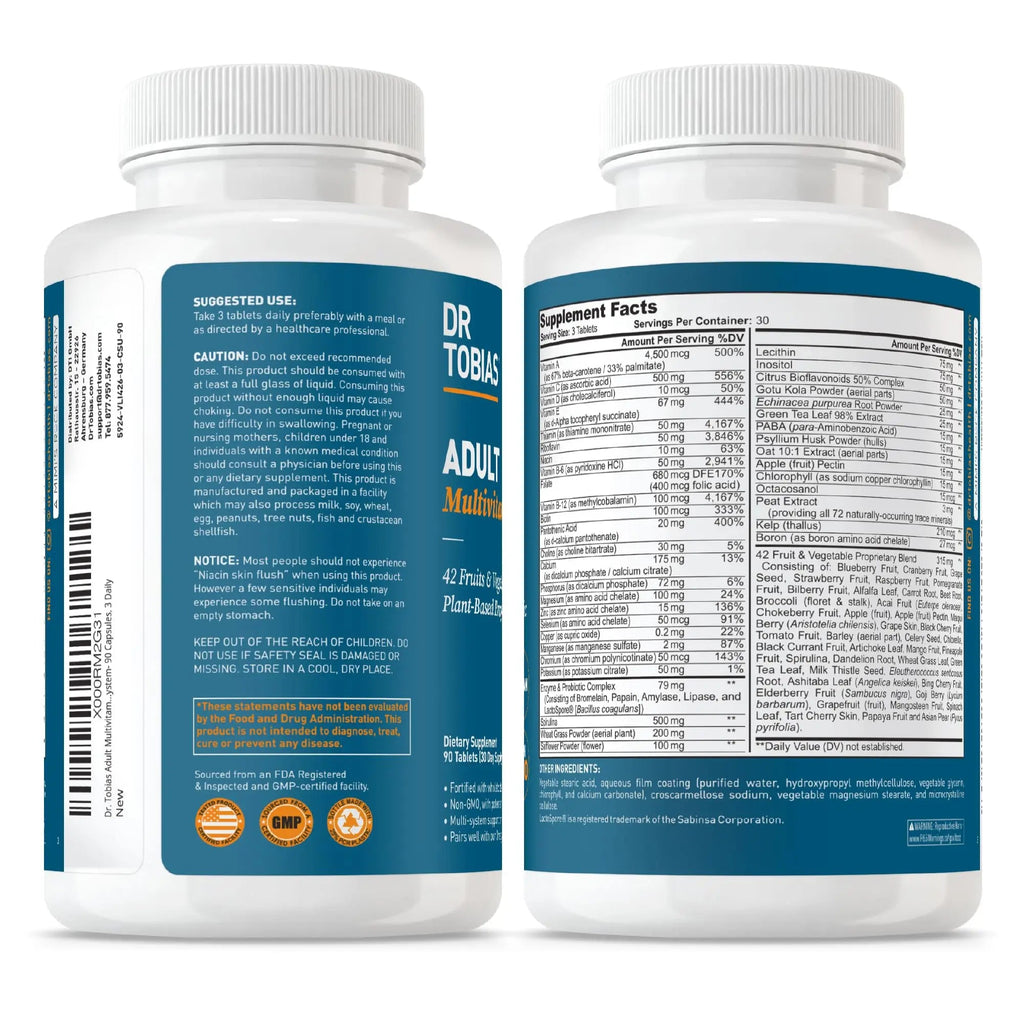 Dr. Tobias Adult Multivitamin for Women & Men, Immune Supporting Vitamins from 42 Fruits, Vegetables, Plus Probiotics, Vegan Multivitamins Dr. Tobias Au supplements