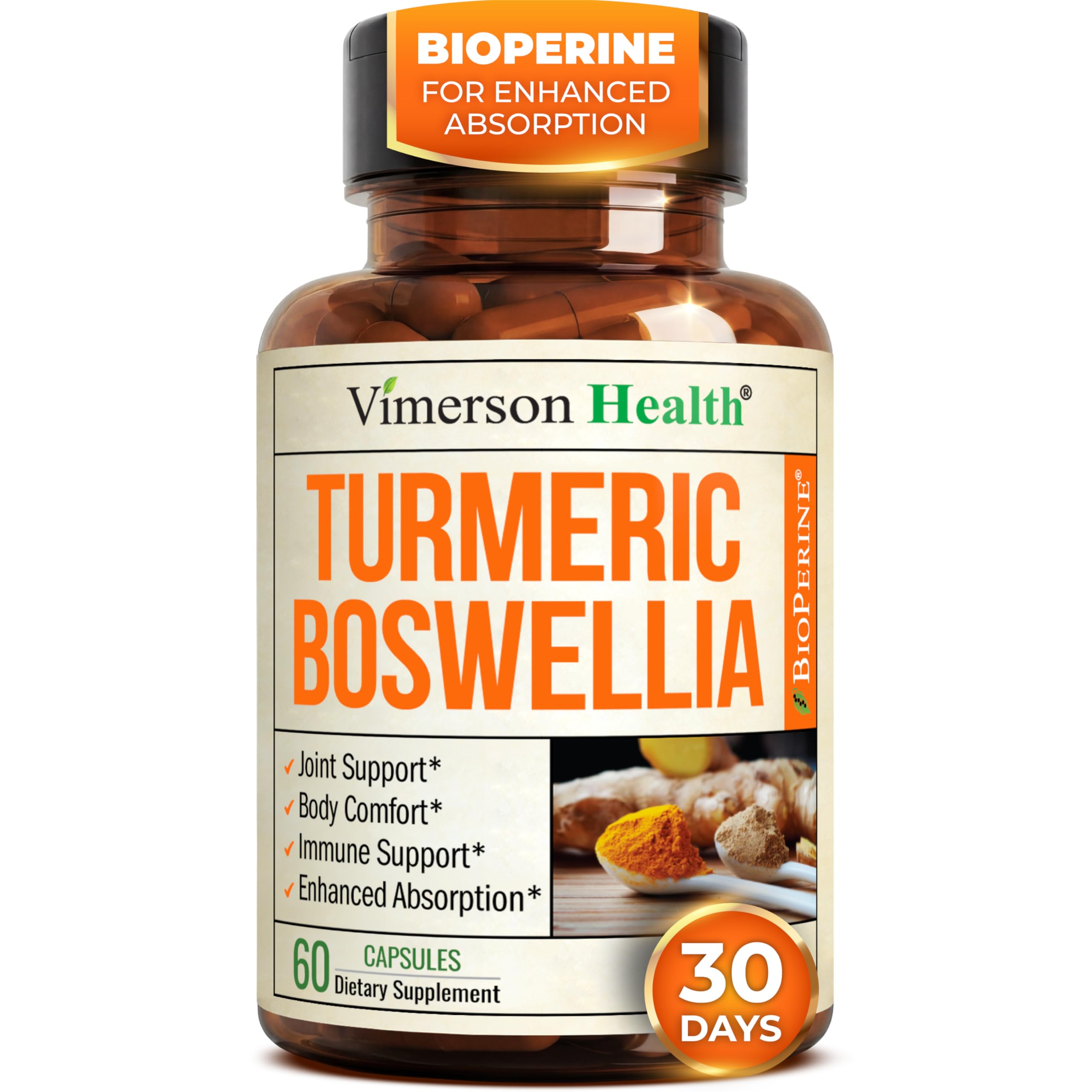 Boswellia Serrata Turmeric Supplement for Joint Support & Inflammation Balance – Turmeric Boswellia Supplement with Ginger & Black Pepper Extract