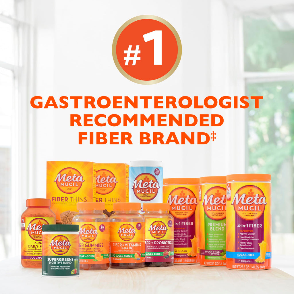 Metamucil 4-in-1 Psyllium Husk Friendly Fiber Supplement, Sugar-Free, 72 teaspoons, Orange Flavored, Daily Fiber Powder for Digestive Health