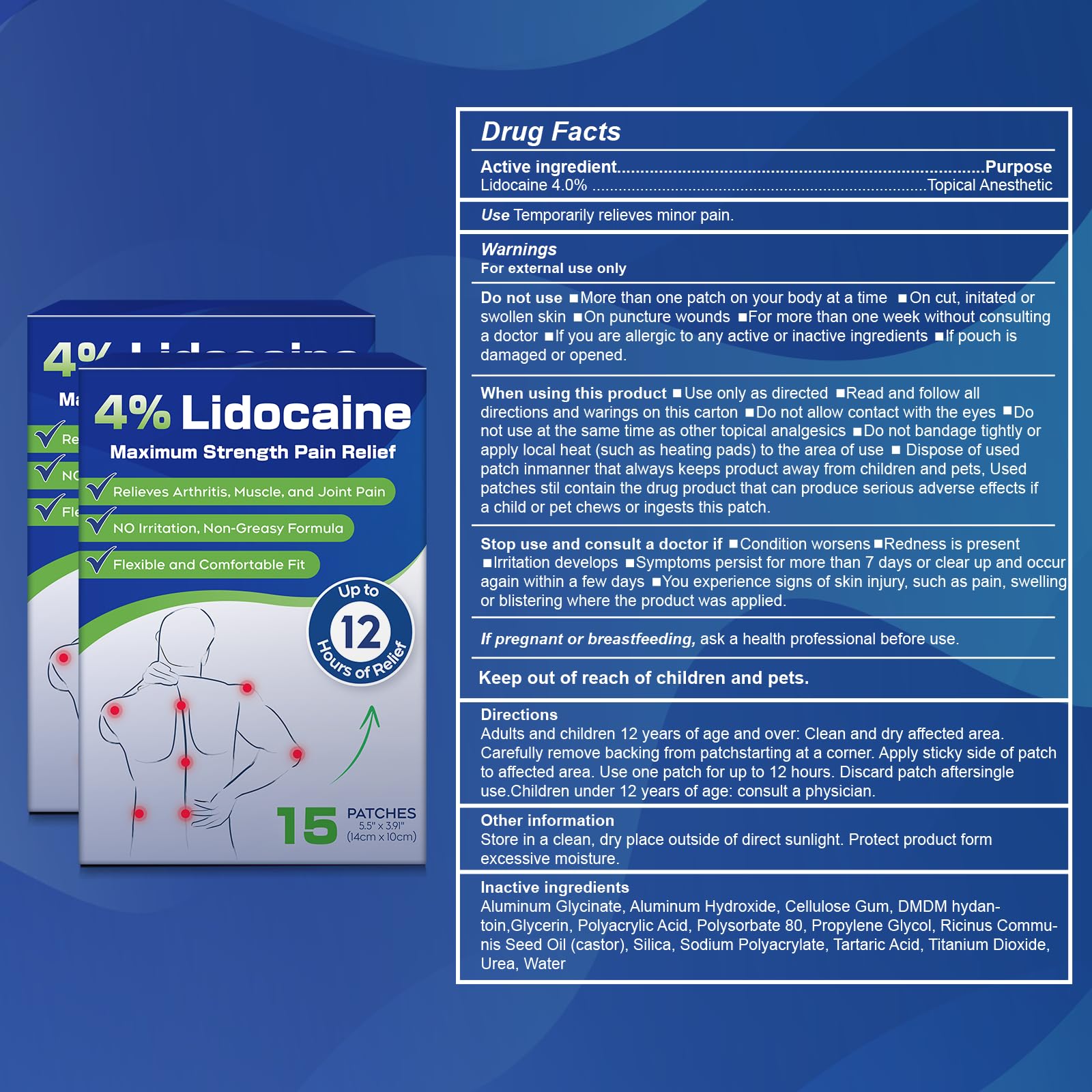 Uposiut 4% Lidocaine Pain Relief Patches 30 Count – Maximum Strength, 12 Hour Long Lasting, Flexible & Low Odor, for Back, Neck, Knee & Shoulder - 002AB Uposiut Au supplements