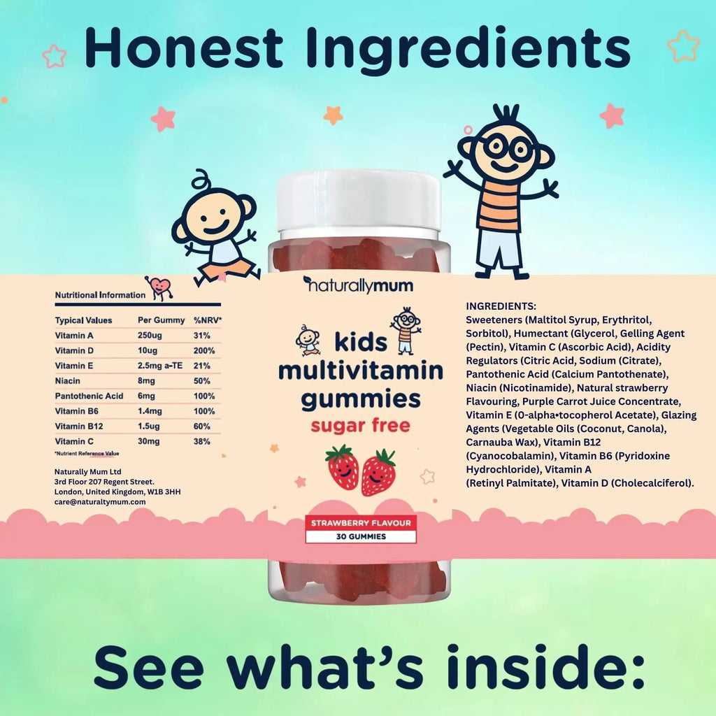 NaturallyMum Kids Multivitamin Gummies | for Children | Vegan Friendly | 30 Chewable Gummies | with Vitamins A, D, E, B6, B12, C | NaturallyMum Au supplements