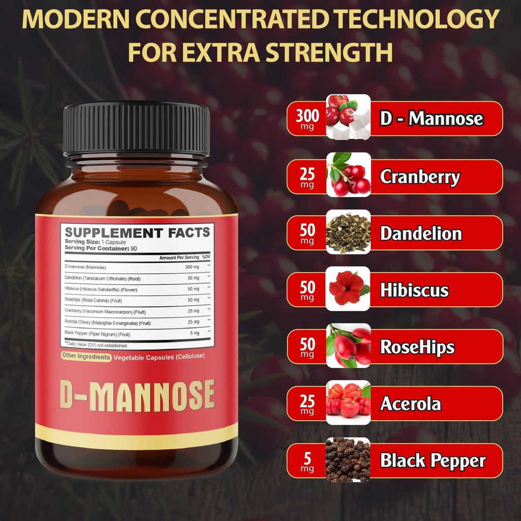 agobi D-Mannose Capsules - 7 Herbs with Cranberry, Dandelion, Hibiscus and More - Support Flush Impurities and Urinary Tract Health - 90 Vegan Capsules 3-Month Supply agobi Au supplements