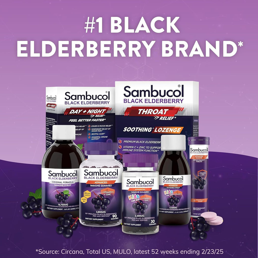 Sambucol Elderberry Gummies - Immune Support Supplement for Adults & Kids with Vitamin C & Zinc, Sambucol Elderberry