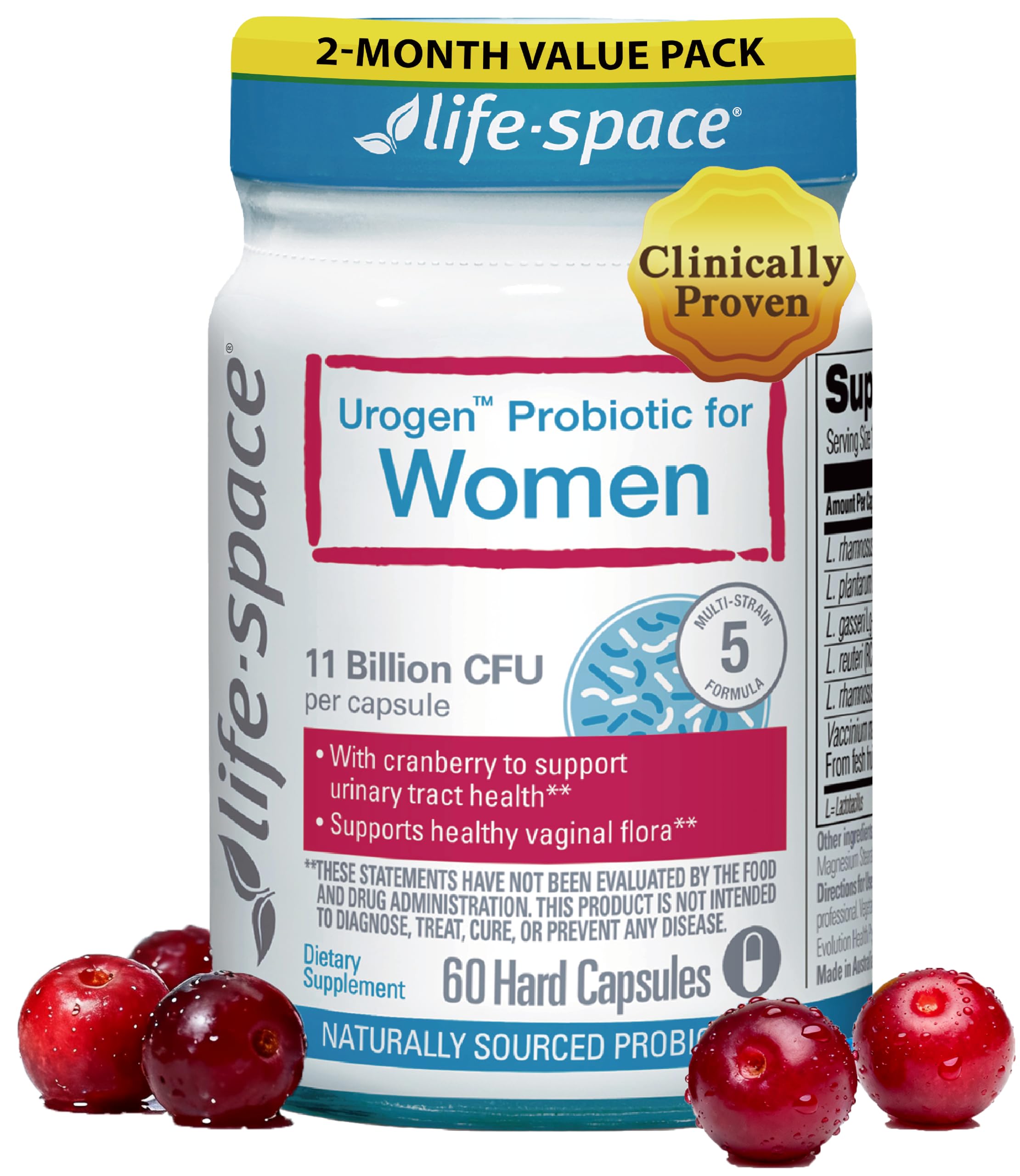 Life-Space Urogen Probiotics for Women, Probiotics+Cranberry, 2 Month Serving, Women's Probiotic for PH Balance, Urinary Tract, Digestive & Immune Health, Lactobacillus reuteri, Non-GMO, 60 Ct Life-Space Au supplements