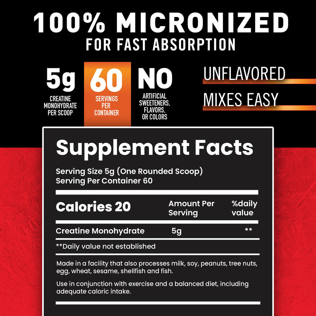 Body Fortress 100% Creatine Monohydrate Powder - Unflavored Micronized Creatine Supplement for Muscle Growth, Strength & Recovery, Pre Workout & Post Workout