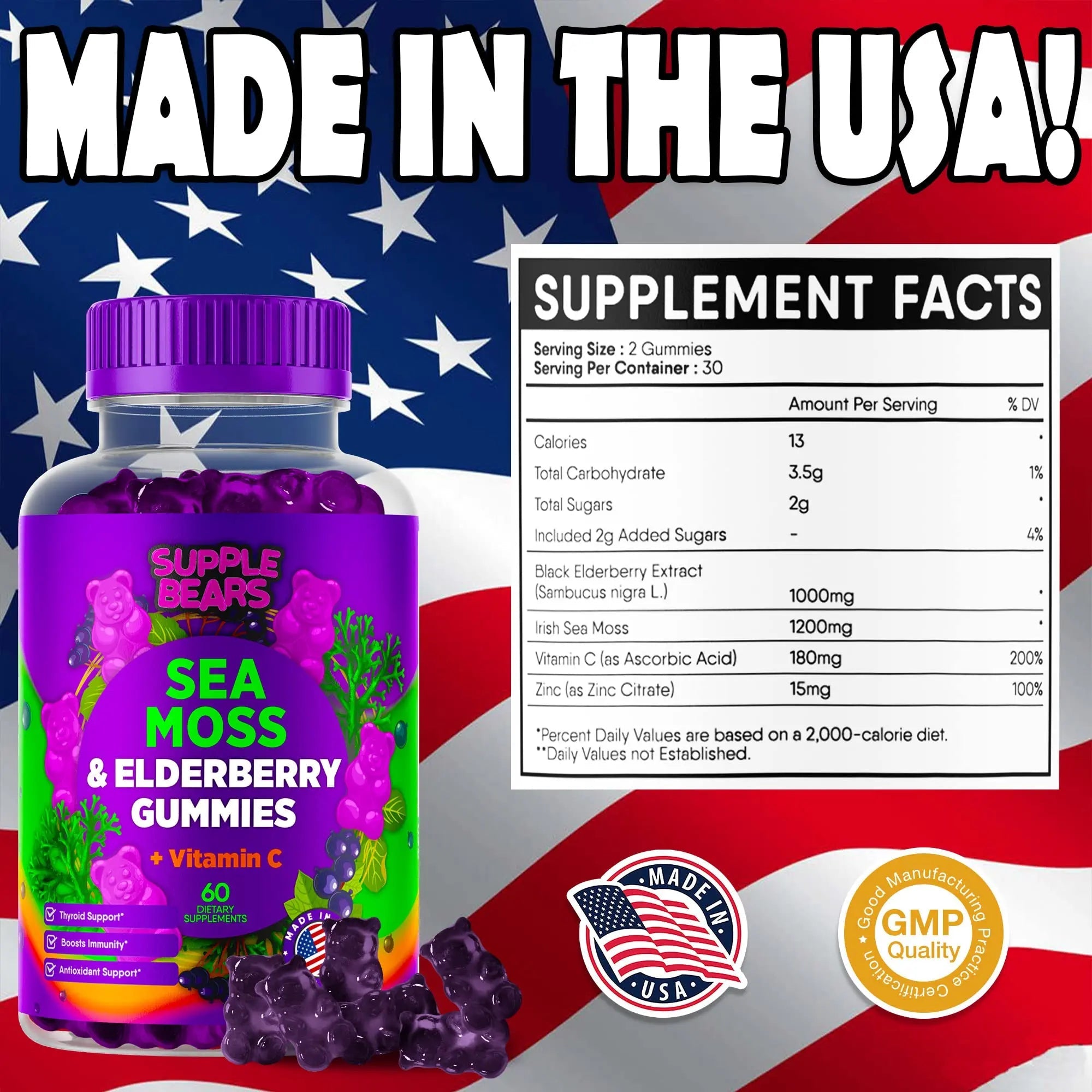 Supplebears Sea Moss Gummies & Elderberry - Vitamin C + Zinc – Extra Strength Immune Supplebears Au supplements