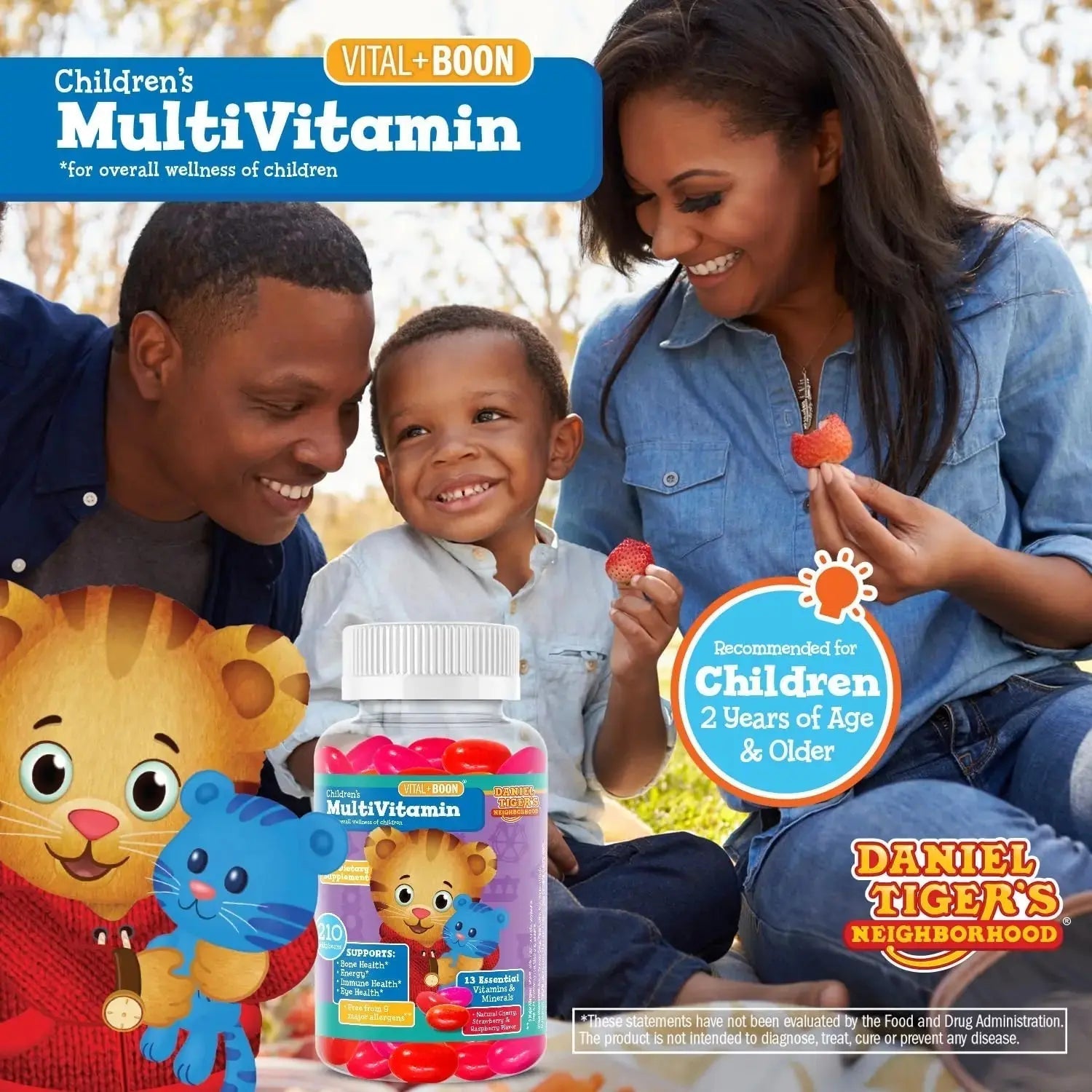 Daniel Tiger - Kids Multivitamin Jellybeans (210 Jellybean Bottle) Toddler 2+ & Kids Vitamins - 13 Essential Vitamins & Minerals to Support Bone Health Vital+Boon Au supplements