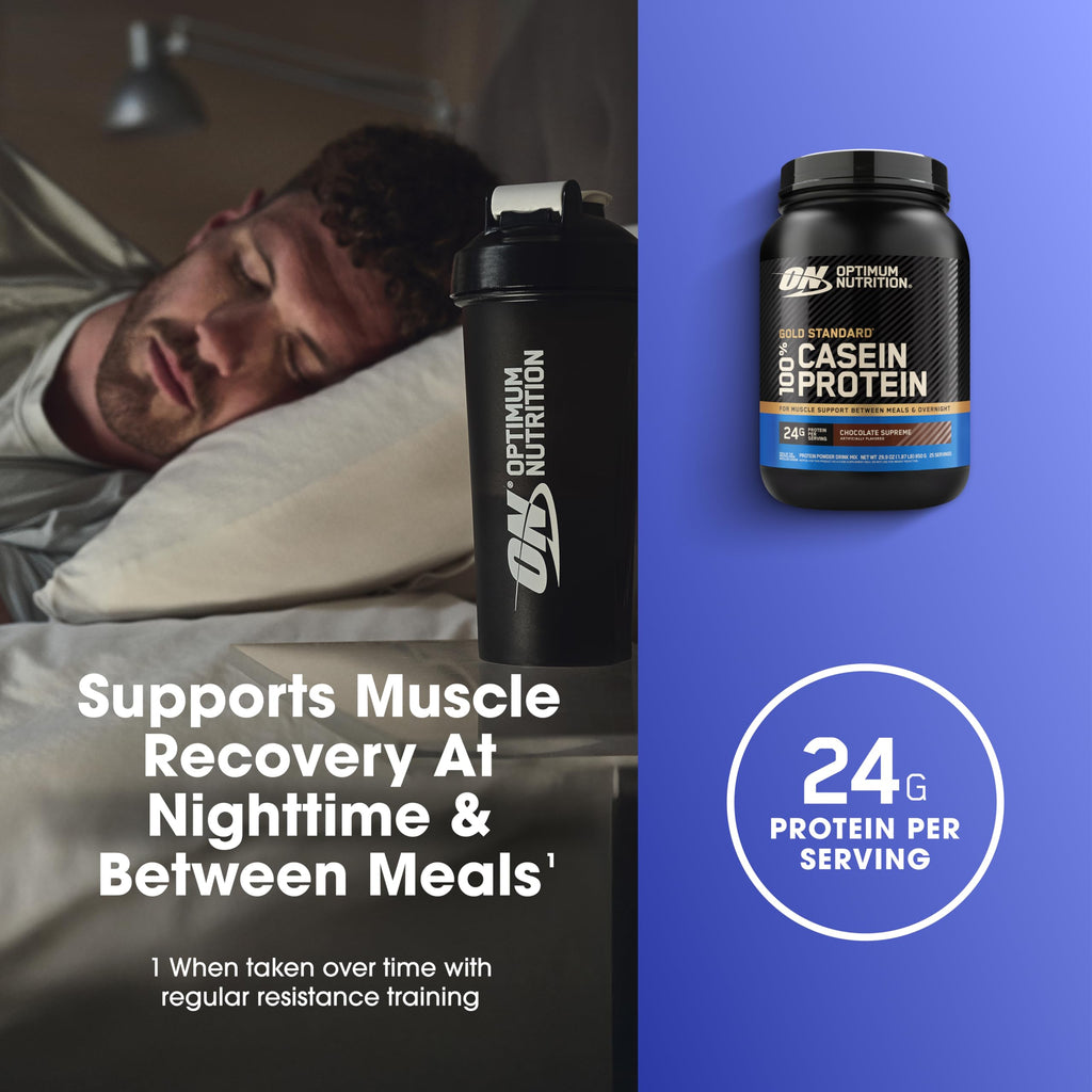 Optimum Nutrition Gold Standard 100% Micellar Casein Protein Powder, Slow Digesting, Helps Keep You Full, Overnight Muscle Recovery, Chocolate Supreme, 2 Pound (Packaging May Vary)
