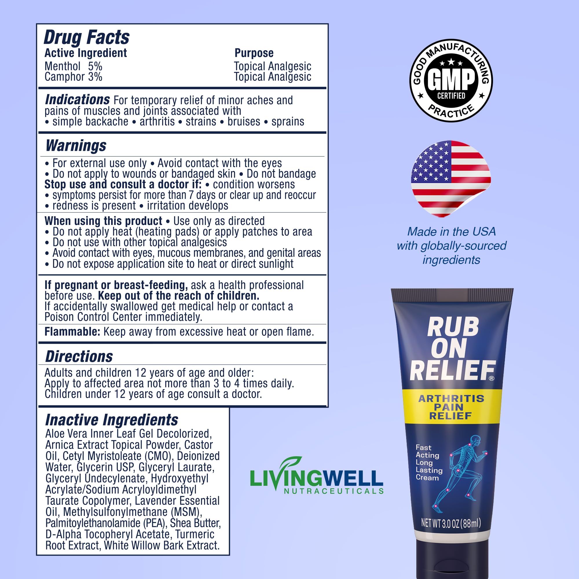 RUB ON RELIEF Arthritis Pain Relief Cream – 10-in-1 Non-Greasy Joints Pain Cream for Knees, Back, Neck, Hands, & Muscle Aches with Menthol, Camphor, Arnica, MSM & Turmeric Up to 8 Hours, 3oz (3 Pack) RUB ON RELIEF Au supplements