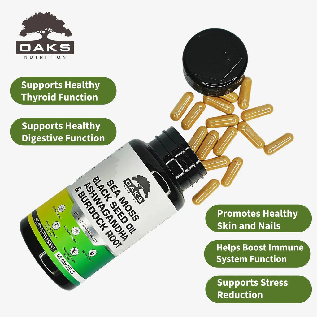 Oaks Nutrition Premium 15-in-1 Sea Moss Multivitamin with Black Seed Oil, Ashwagandha, Turmeric, Bladderwrack, Burdock, Elderberry Oaks Nutrition Au supplements