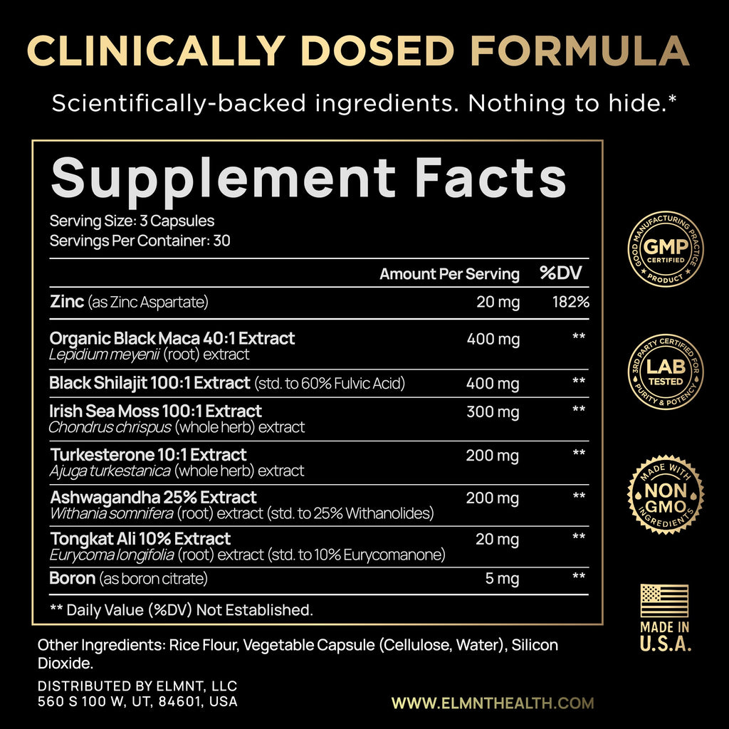 ULTRA MALE® Premium for Men w. 100:1 Shilajit, 40:1 Black Maca, Ashwagandha 25%, Tongkat Ali 10% - Clinical Strength Male Enhancing Supplement for Men Health Libido+