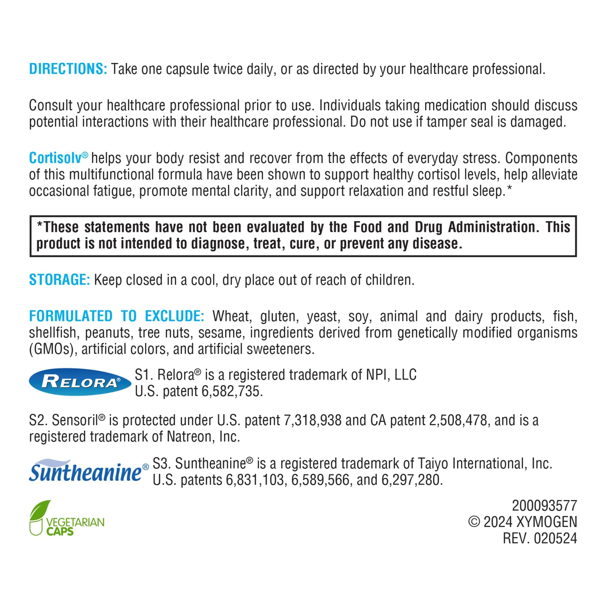 XYMOGEN Cortisolv Cortisol Supplement - Ashwagandha Supplement with L Theanine to Support Healthy Cortisol Levels, Energy, Relaxation and Mental Clarity (60 Capsules) XYMOGEN Au supplements