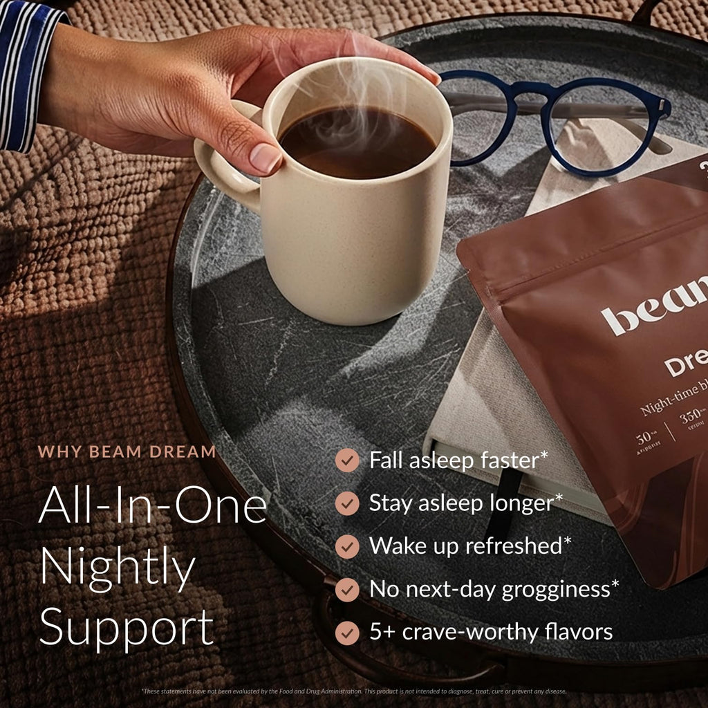 Beam Dream Sleep Powder – Sleep Aid for Adults with Melatonin, Magnesium, L-Theanine, Reishi Mushroom & Apigenin Sleep Supplement, Sleepy Cocoa Bedtime