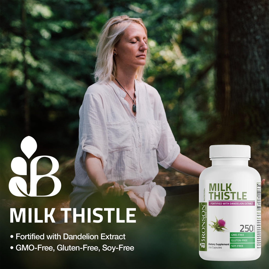 Bronson Milk Thistle Silymarin Marianum & Dandelion Extract Liver Health Support, Antioxidant Support, Detox, 120 Capsules