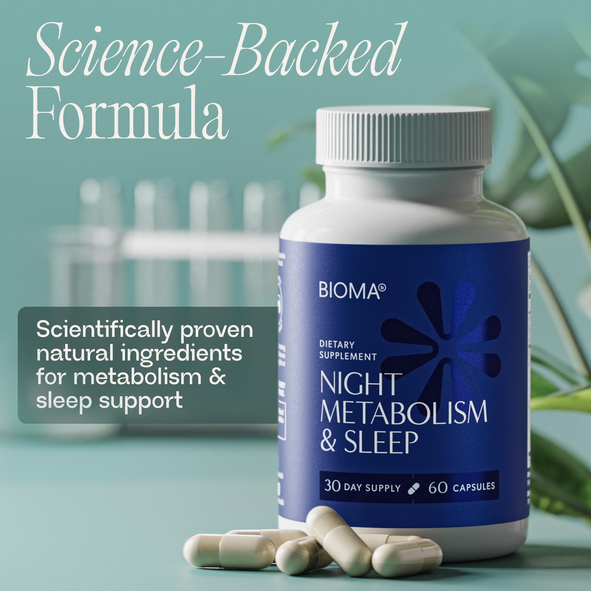 BIOMA Night Metabolism & Sleep - Supports Digestion, Energy Metabolism & Restful Sleep with Melatonin, Vitamin D, Magnesium & More