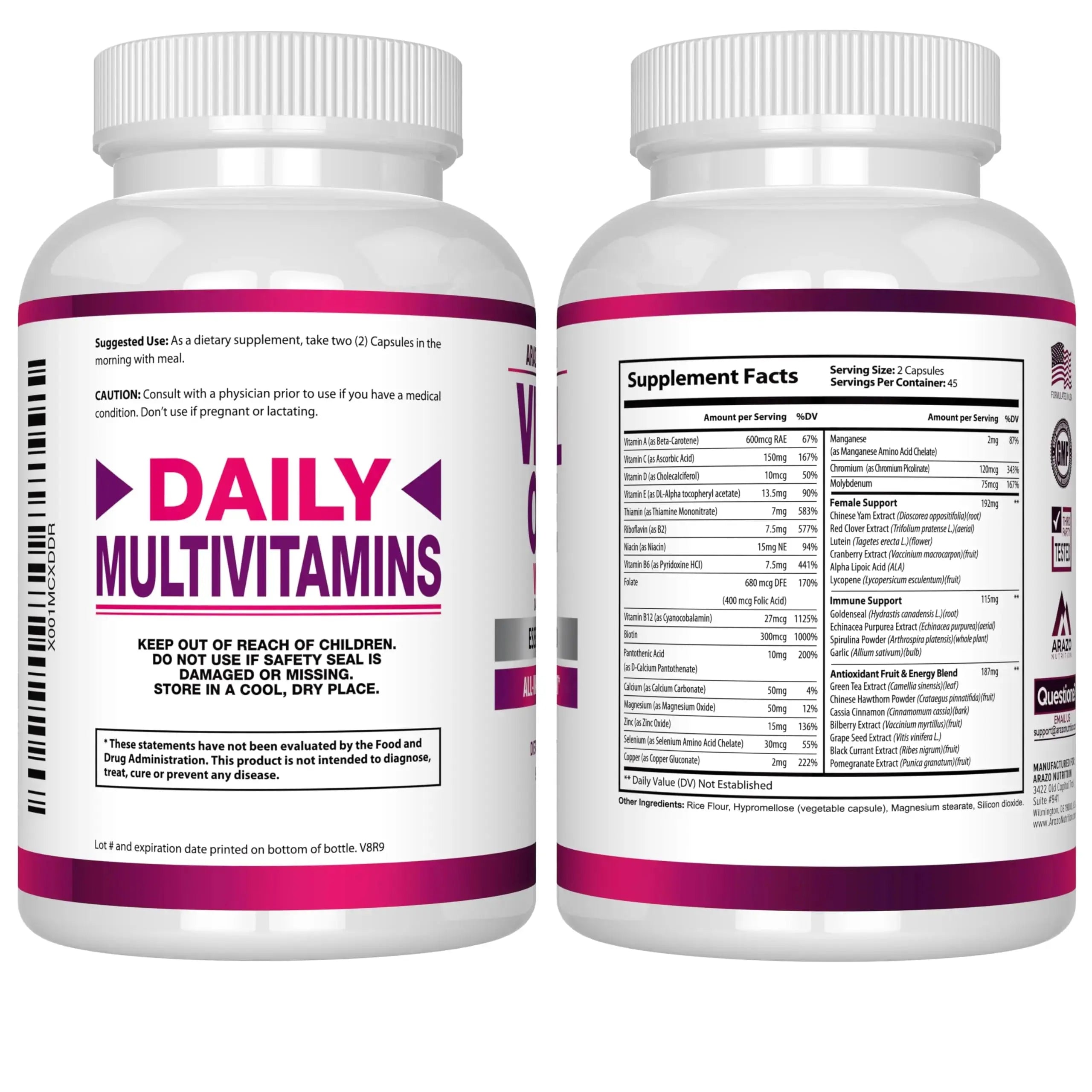 Arazo Nutrition Vital One Multivitamin for Women - Daily Wholefood Supplement - 90 Vegan Capsules Arazo Nutrition Au supplements