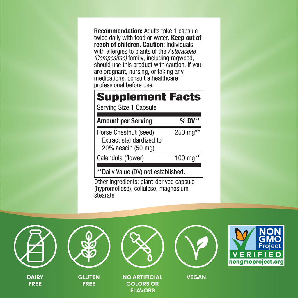 Nature's Way Horse Chestnut Extract, Premium Extract, Promotes Healthy Leg Veins*, 250 mg per Serving, Vegan