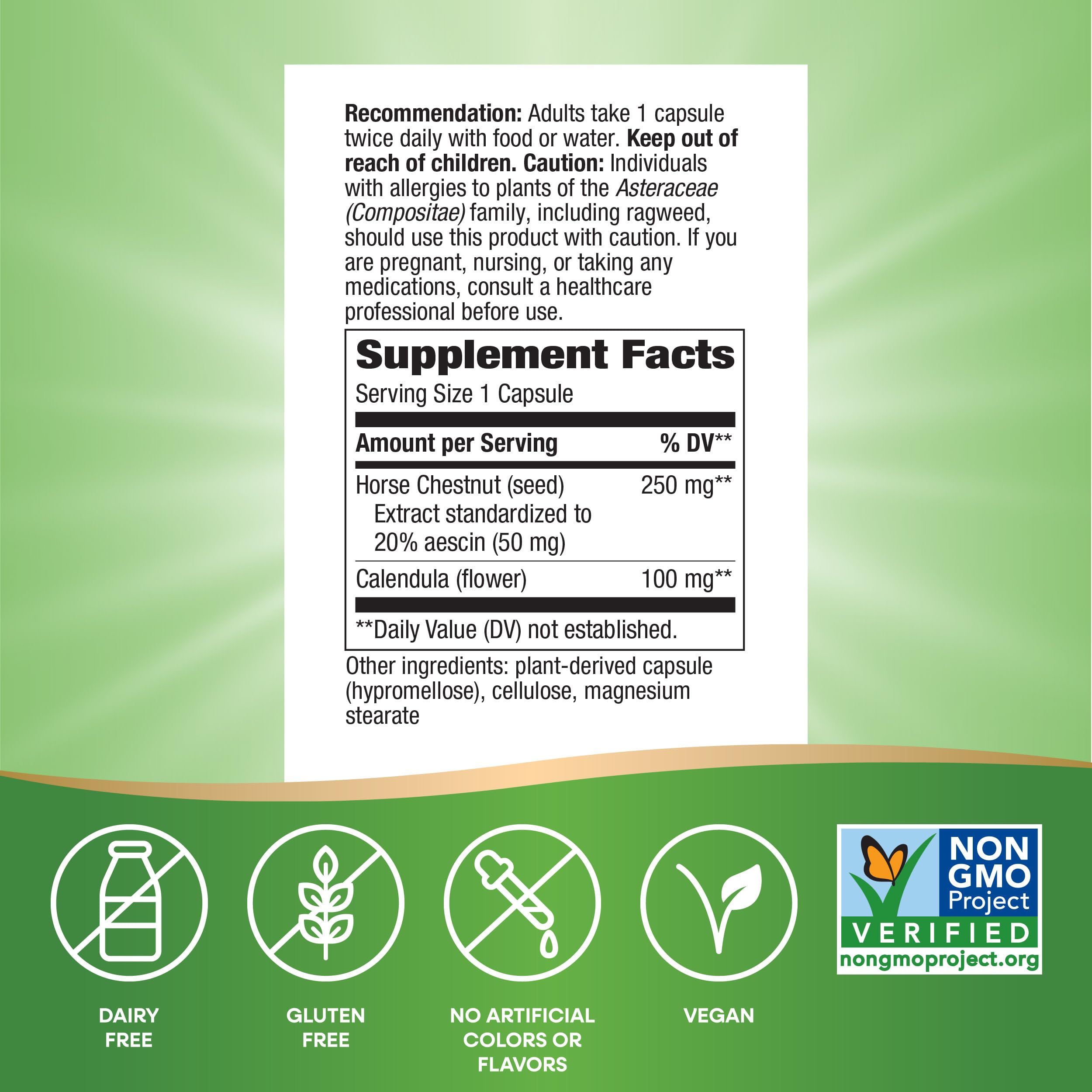 Nature's Way Horse Chestnut Extract, Premium Extract, Promotes Healthy Leg Veins*, 250 mg per Serving, Vegan