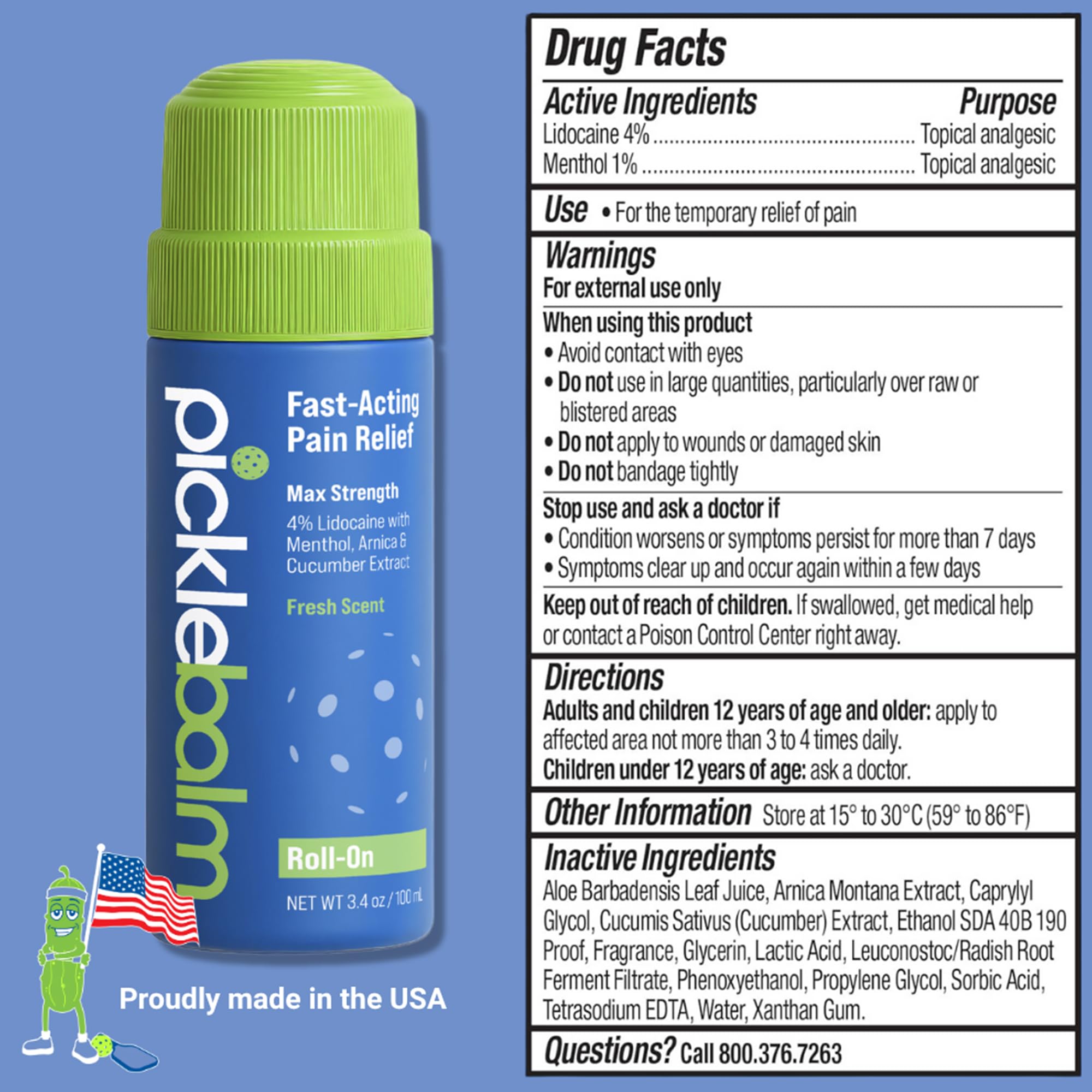 PickleBalm Pickleball In-Game Muscle Pain Relief Roll-On with 4% Lidocaine, Arnica, Menthol, Cucumber Seed Extract for Shoulders, Knees, Wrists, and More, 3.4oz Roll-On Applicator PickleBalm Au supplements
