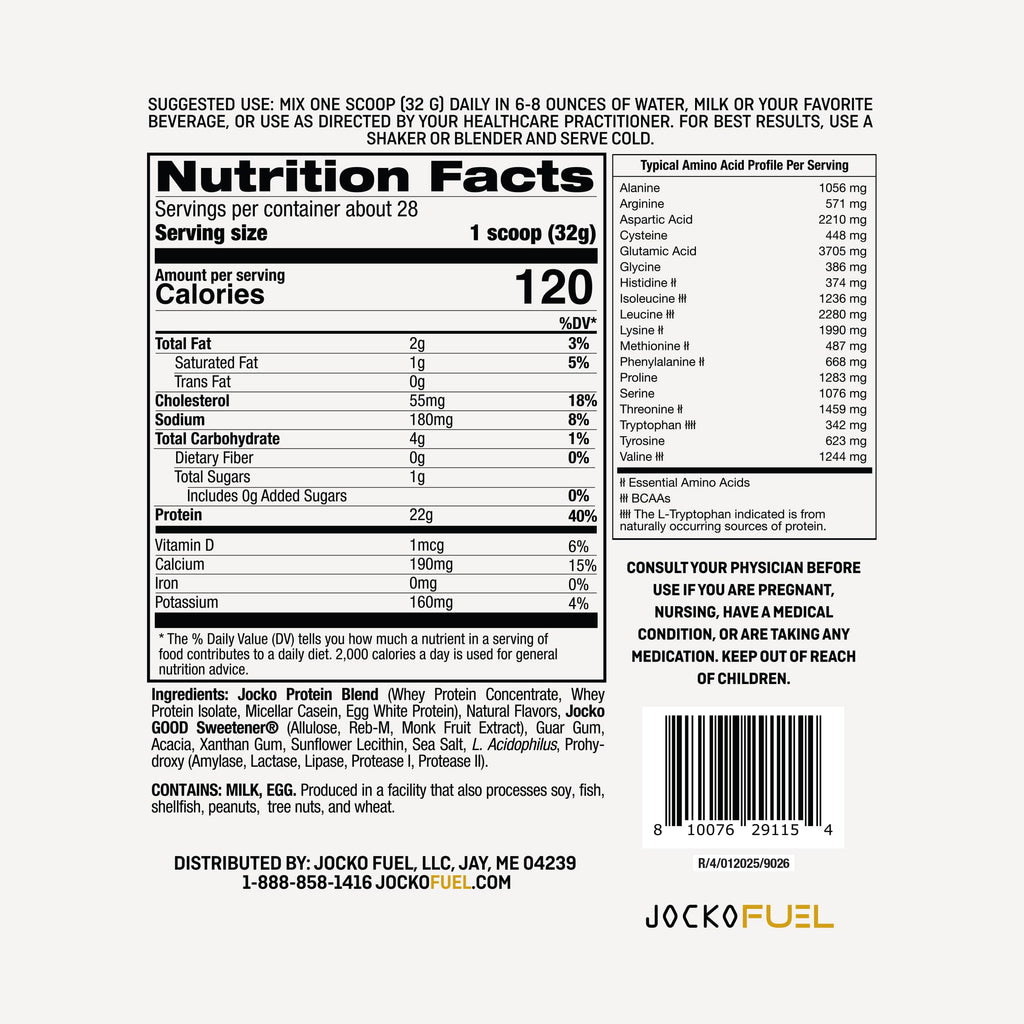 Jocko Fuel Whey Protein Powder, Vanilla Milkshake, 22g Protein, Digestive Enzymes + Probiotic Blend, No Sugar Added, with Essential Amino Acids + Electrolyte Minerals, 28 Servings