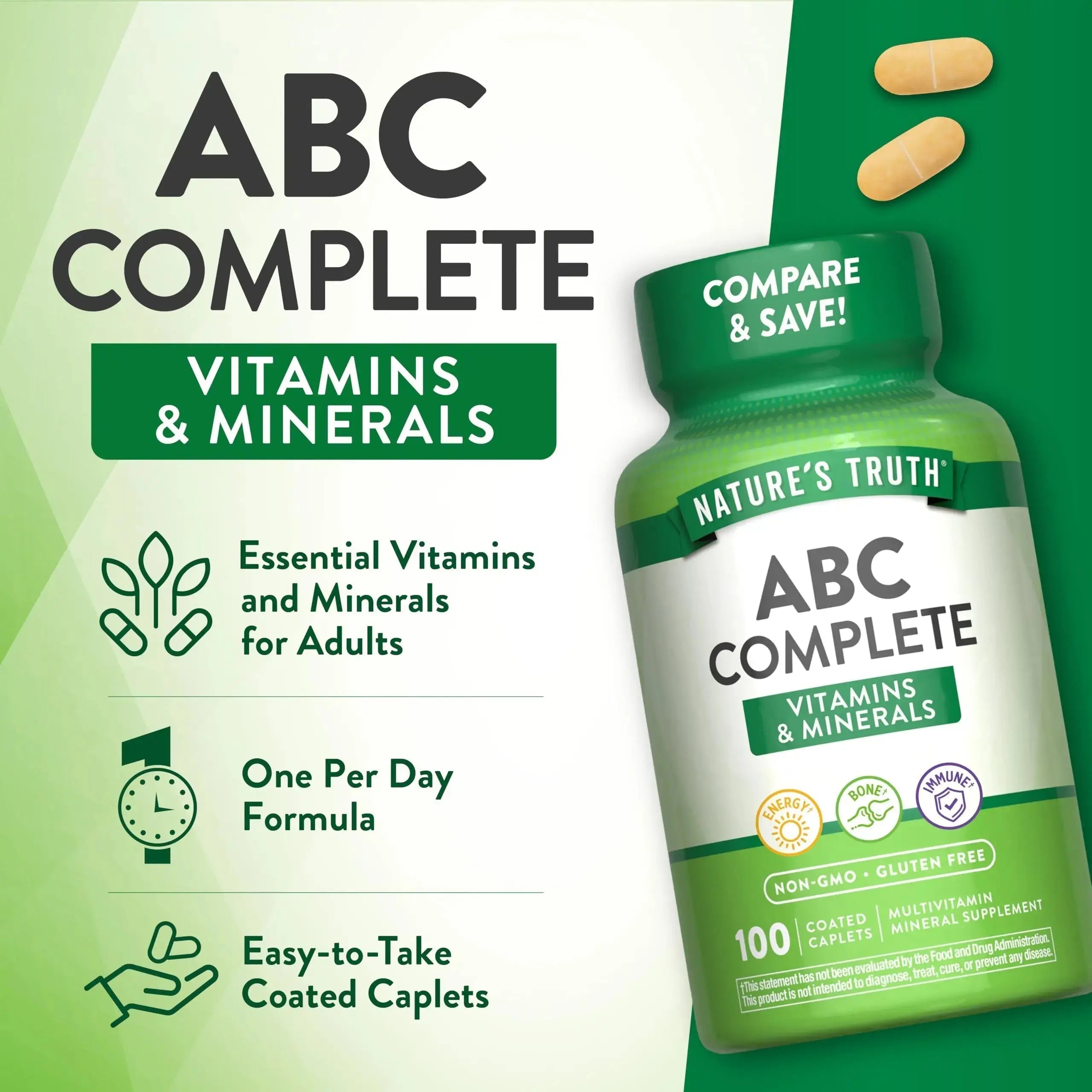 Nature's Truth Adult ABC Complete Multivitamin for Men and Women | 100 Caplets | Non-GMO & Gluten Free Nature's Truth Au supplements