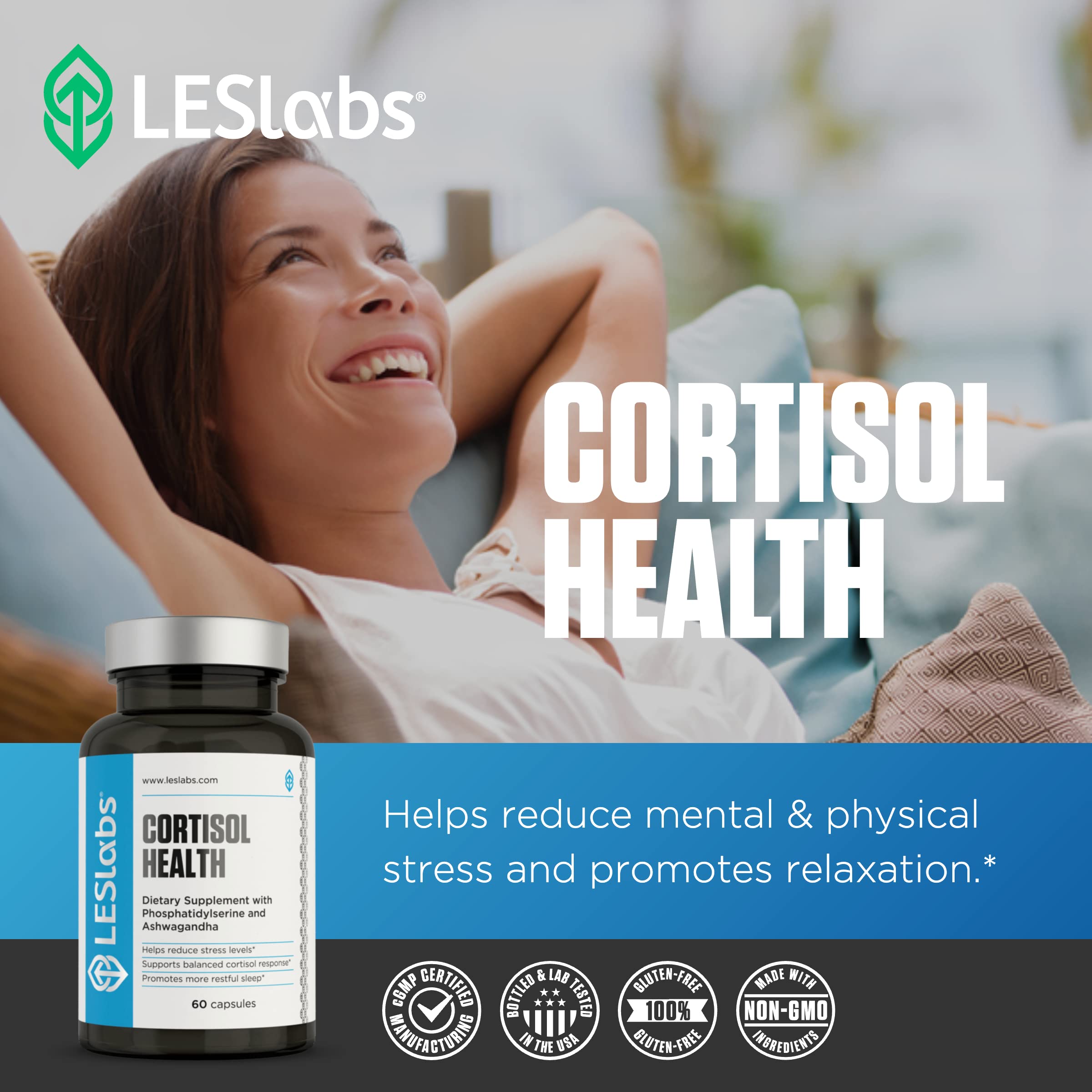 LES Labs Cortisol Health – Stress Relief, Balanced Cortisol Response, Relaxation & Deep Sleep – Phosphatidylserine, Magnesium, Magnolia Bark, Rhodiola Rosea & Ashwagandha – Non-GMO – 60 Capsules LES Labs Au supplements