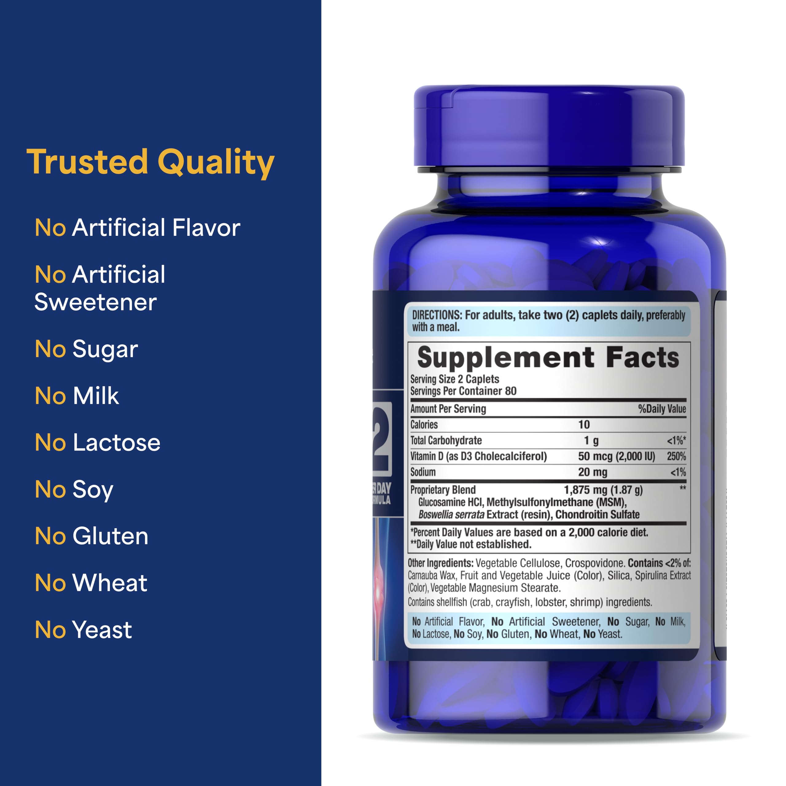 Puritan's Pride Advanced Glucosamine Chondroitin MSM with Vitamin D3 50mcg (2000 IU), Dietary Supplement for Joint Health