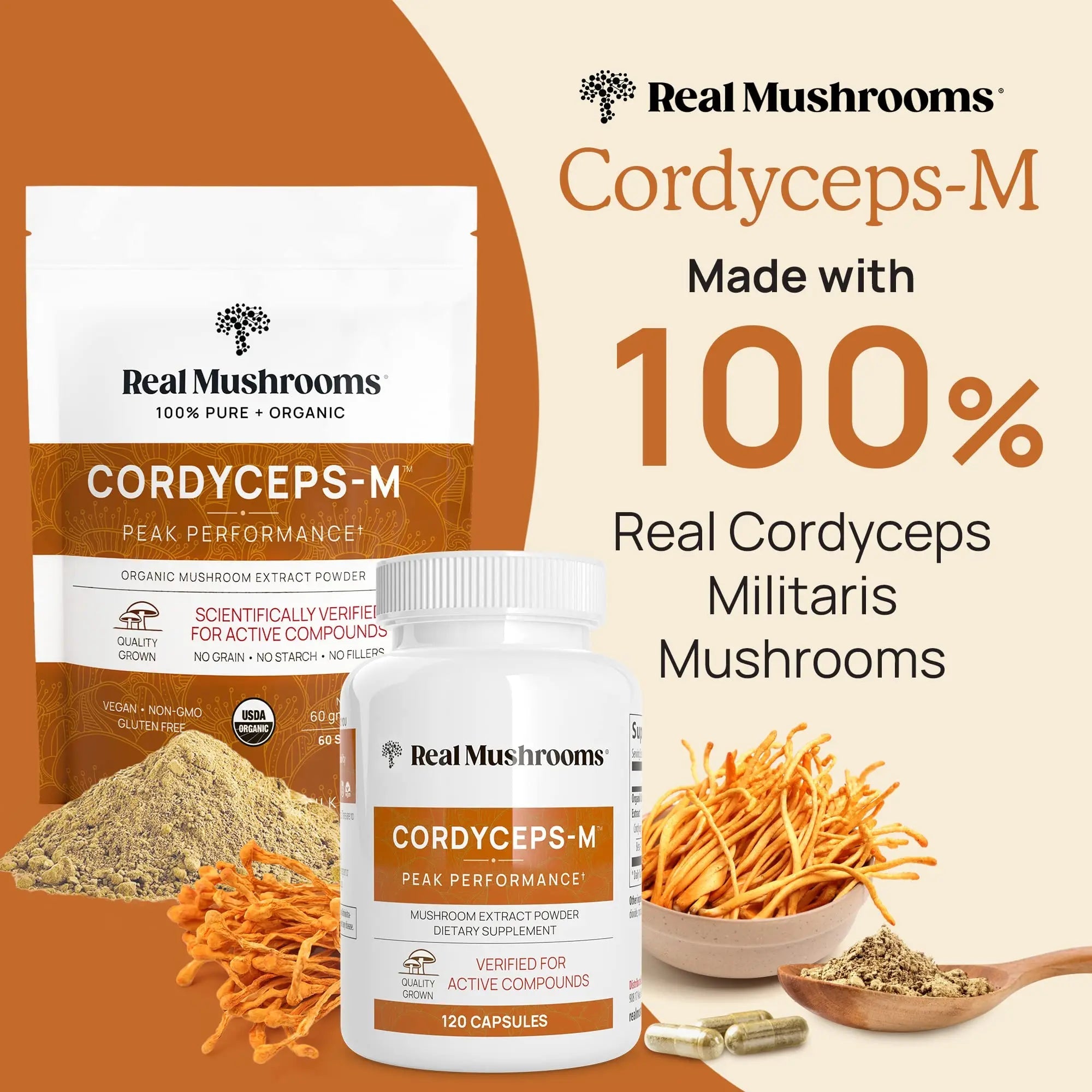Real Mushrooms Cordyceps Capsules - Performance Mushroom Extract Supplement Real Mushrooms Au supplements