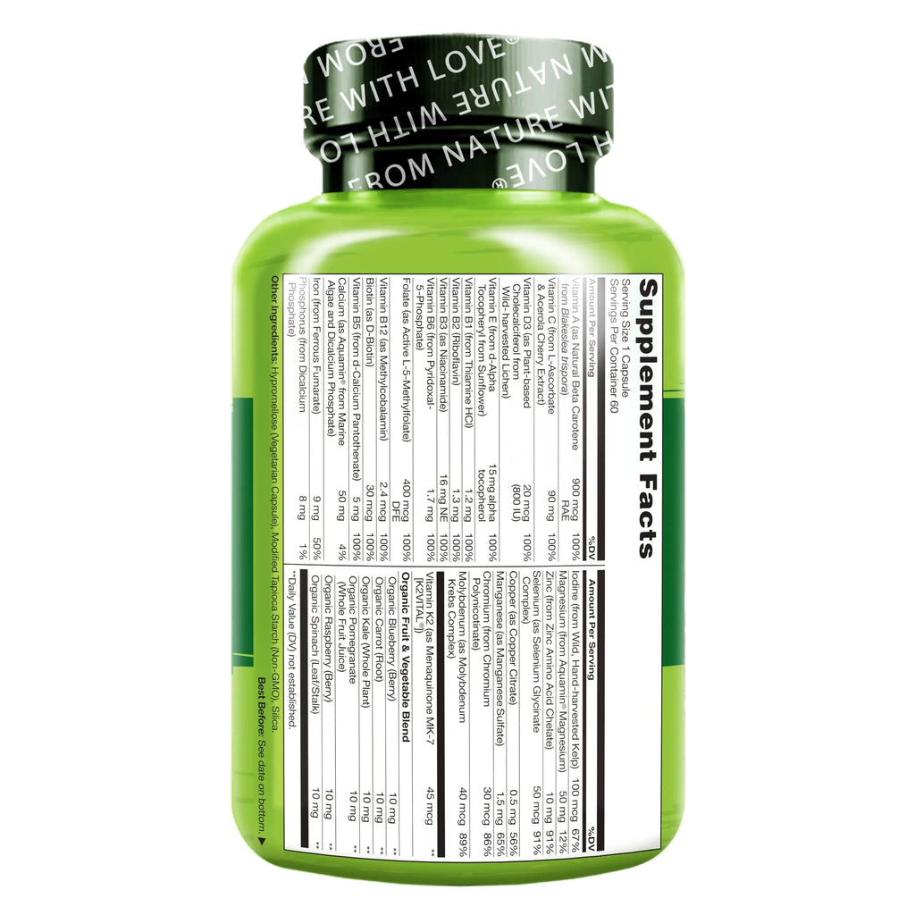 NATURELO One Daily Multivitamin for Women w/Vitamin B12, 60 Ct, Energy Support, Whole Food Daily Women Multivitamin Supplement, Nourish Hair/Skin/Nail, Non-GMO NATURELO Au supplements