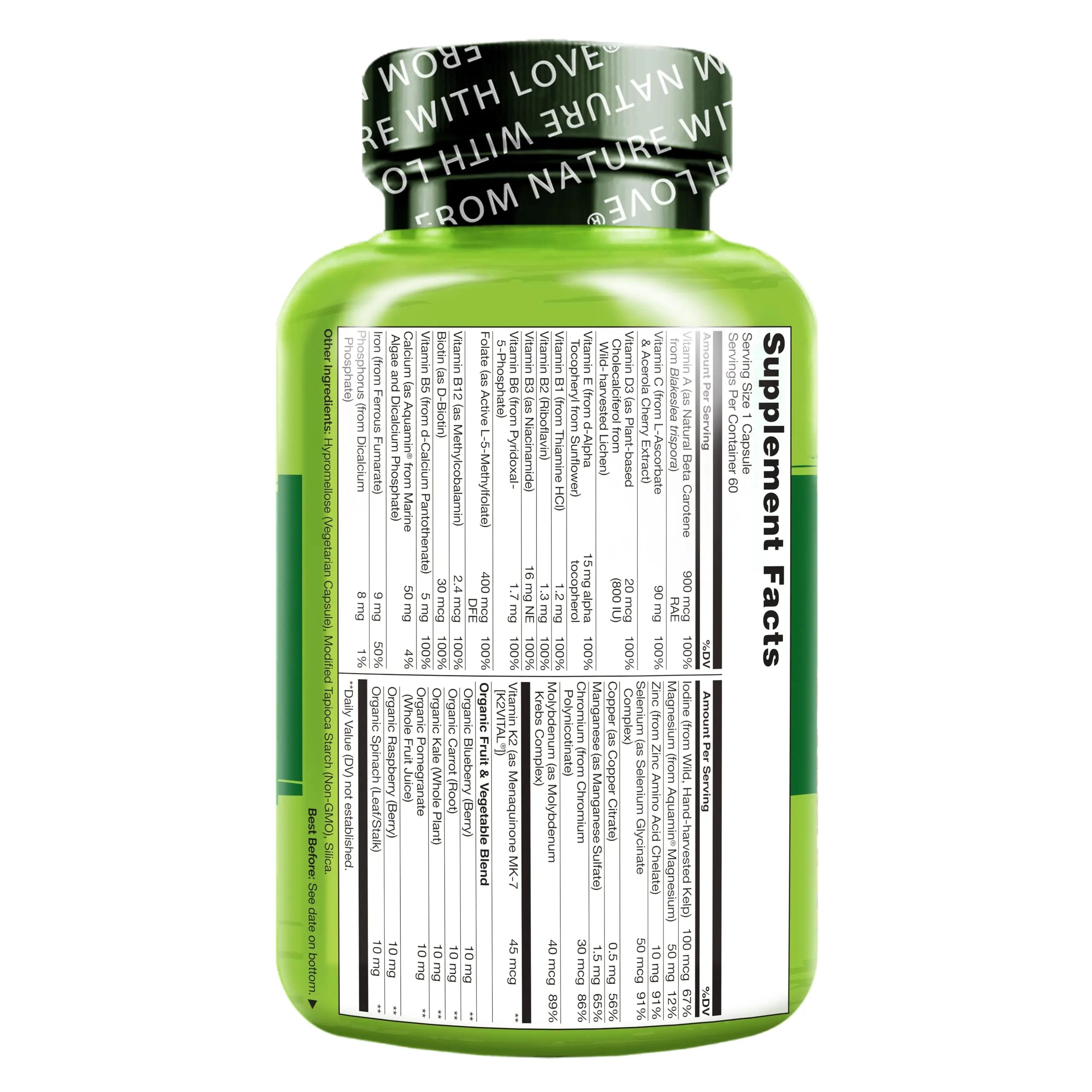 NATURELO One Daily Multivitamin for Women w/Vitamin B12, 60 Ct, Energy Support, Whole Food Daily Women Multivitamin Supplement, Nourish Hair/Skin/Nail, Non-GMO NATURELO Au supplements