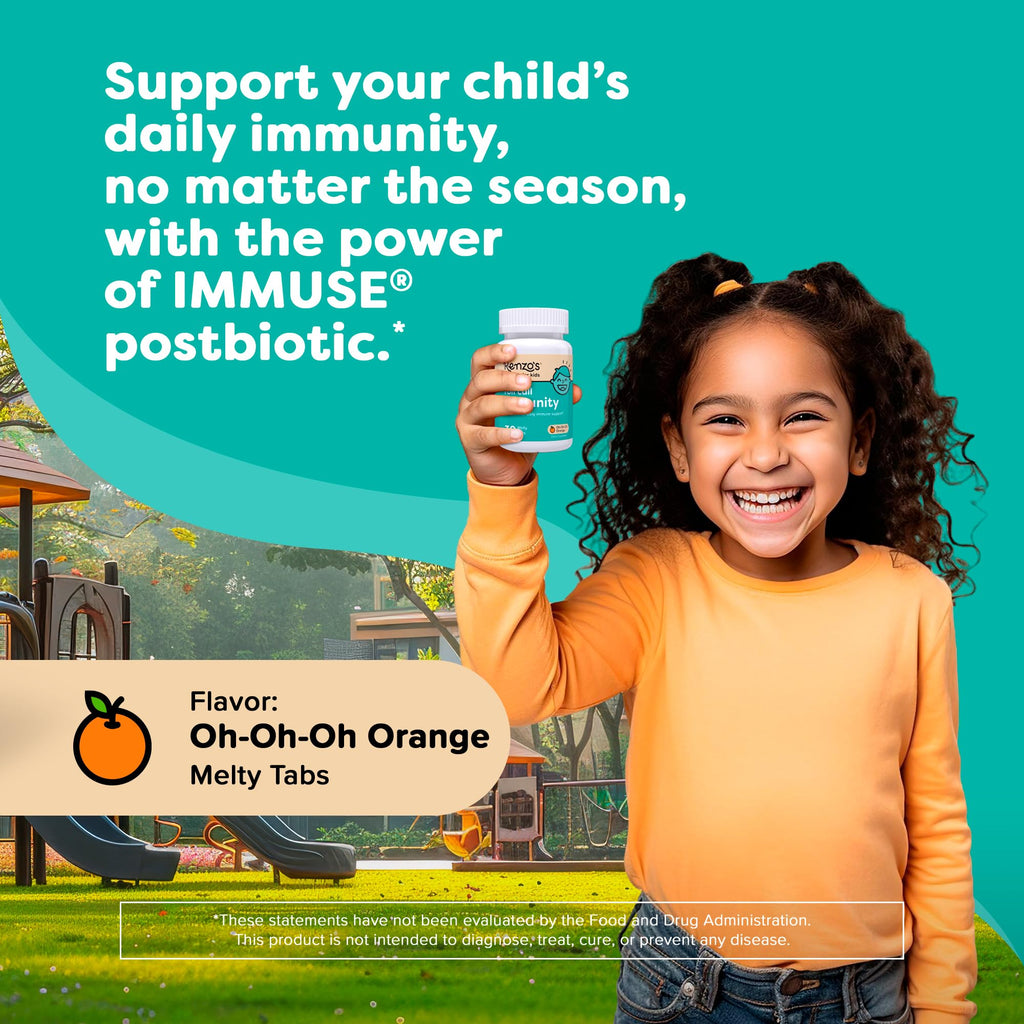 Renzo's Roll Call Immunity - Dissolvable Kids Immune Support Supplement with IMMUSE Postbiotic, Sugar-Free Kids Vitamins, 30 Orange-Flavored Melty Tabs Renzo's Au supplements