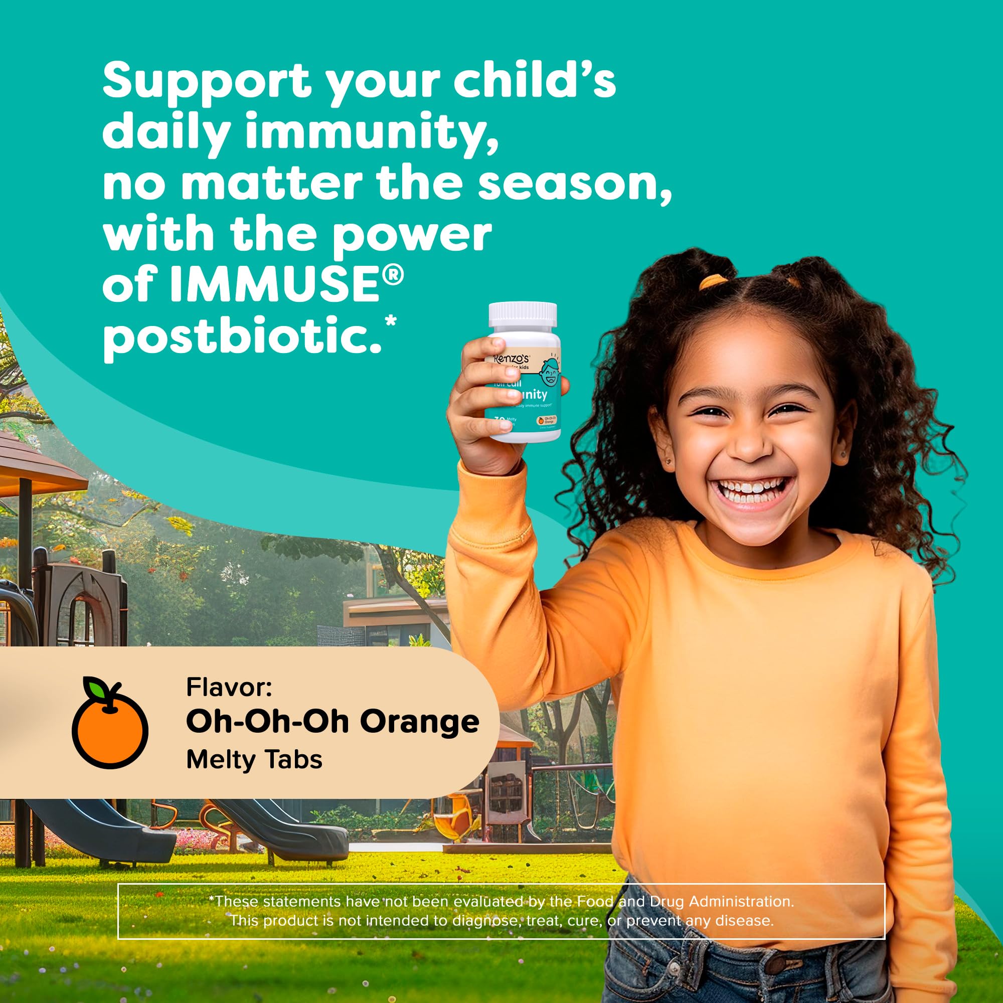 Renzo's Roll Call Immunity - Dissolvable Kids Immune Support Supplement with IMMUSE Postbiotic, Sugar-Free Kids Vitamins, 30 Orange-Flavored Melty Tabs Renzo's Au supplements