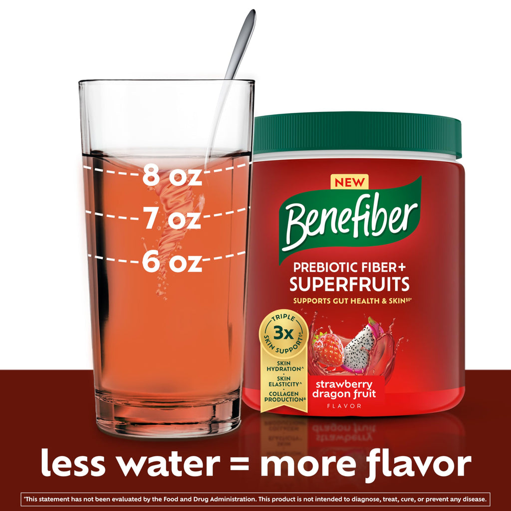 Benefiber Prebiotic GLP-1 Friendly Fiber + Superfruits Dietary Supplement, Strawberry Dragon Fruit Flavor, 8.8 oz (250g)