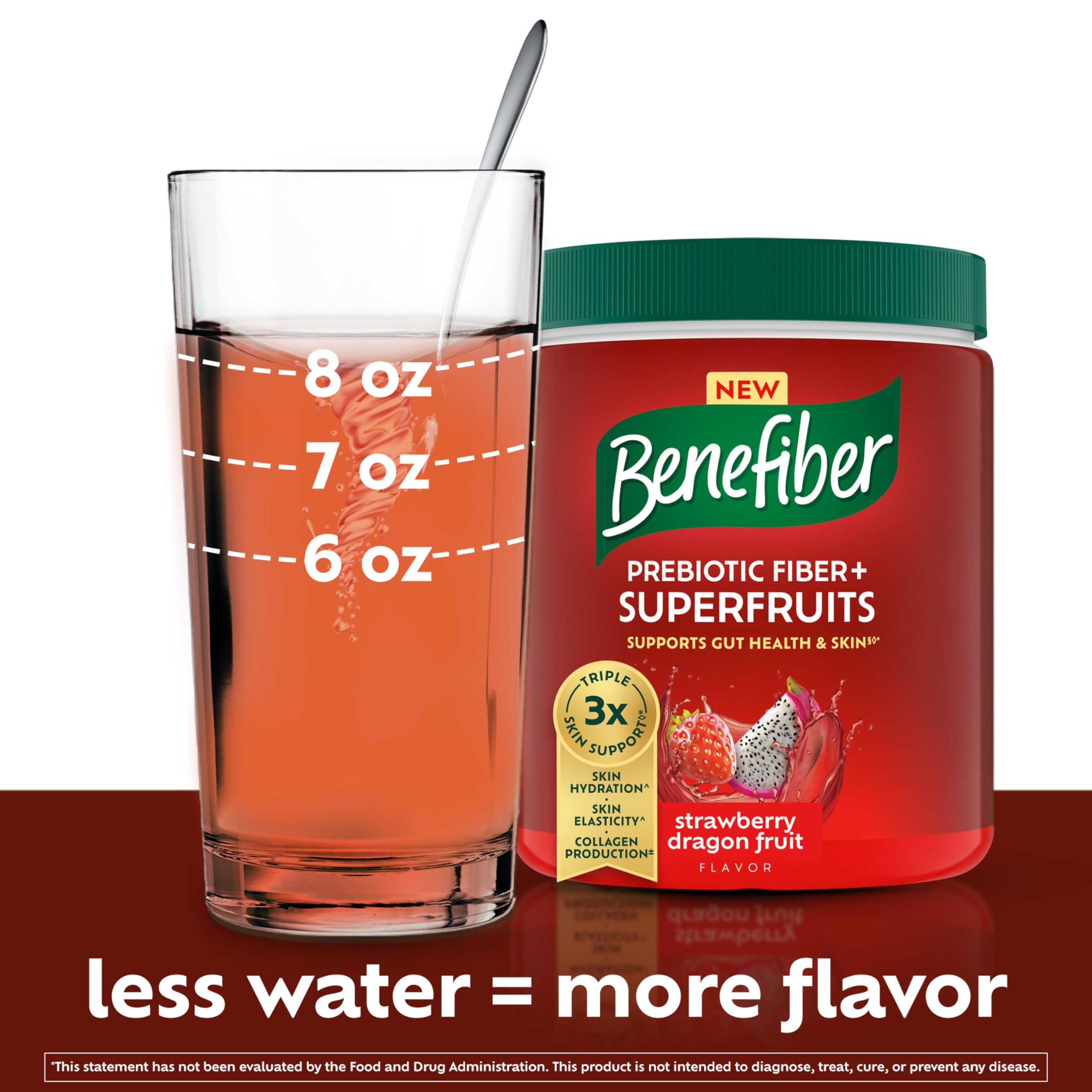 Benefiber Prebiotic GLP-1 Friendly Fiber + Superfruits Dietary Supplement, Strawberry Dragon Fruit Flavor, 8.8 oz (250g)