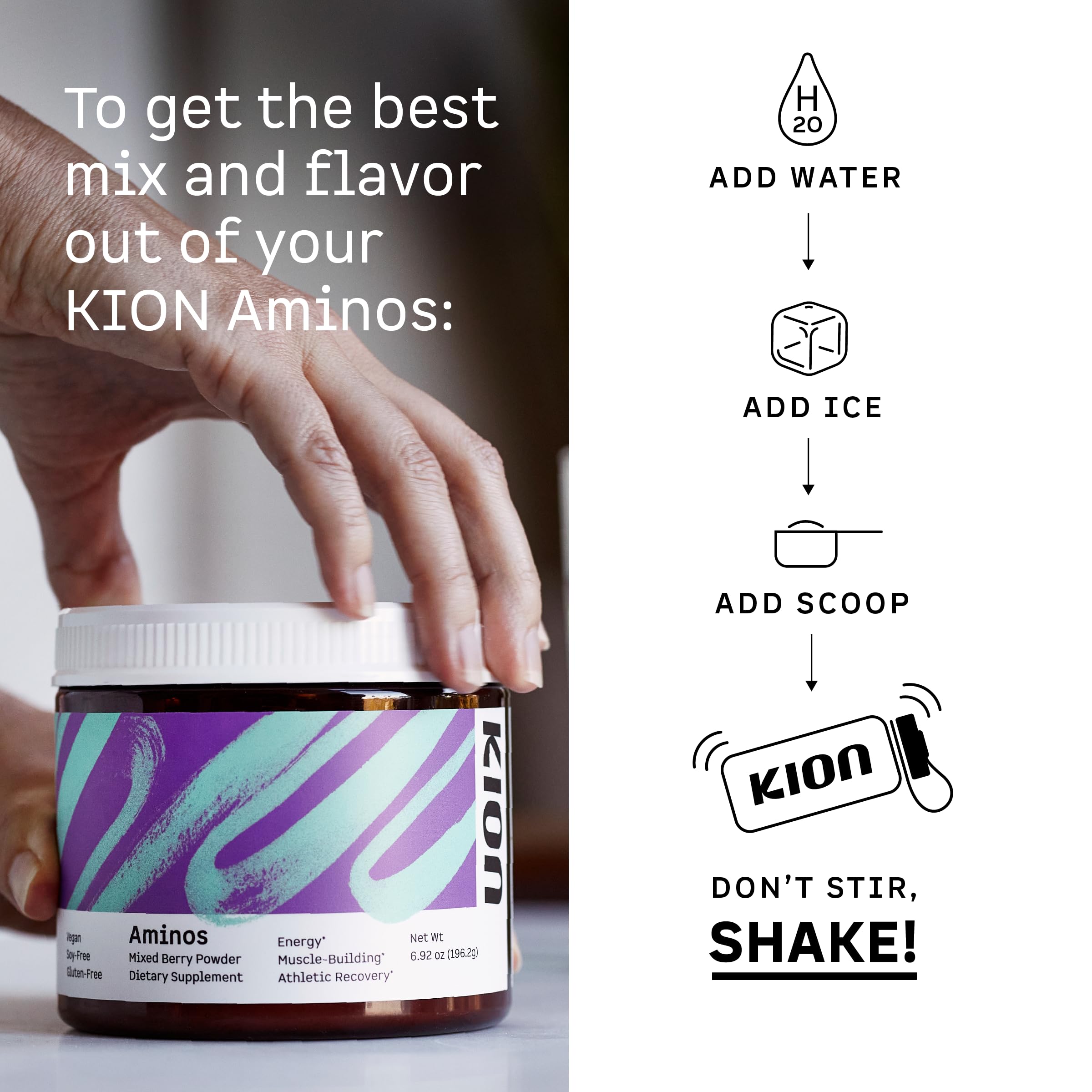 Kion Aminos - Essential Amino Acids Supplement, Essential Amino Acids Powder for Muscle Recovery, BCAA EAA No Caffeine, Amino Acid Powder, Essential Amino Energy - 30 Servings, Mixed Berry