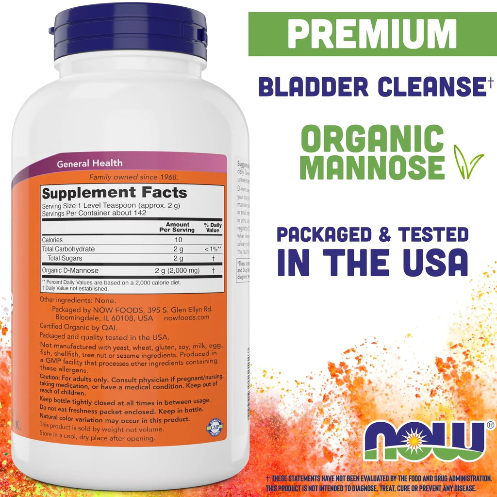 NOW Foods Pure, Organic D-Mannose 10 oz Powder - Bladder Cleanse and Urinary Tract Health Supplement - Non-GMO - Vegan Friendly - 2000mg / 2 Grams per Serving NOW Foods Au supplements