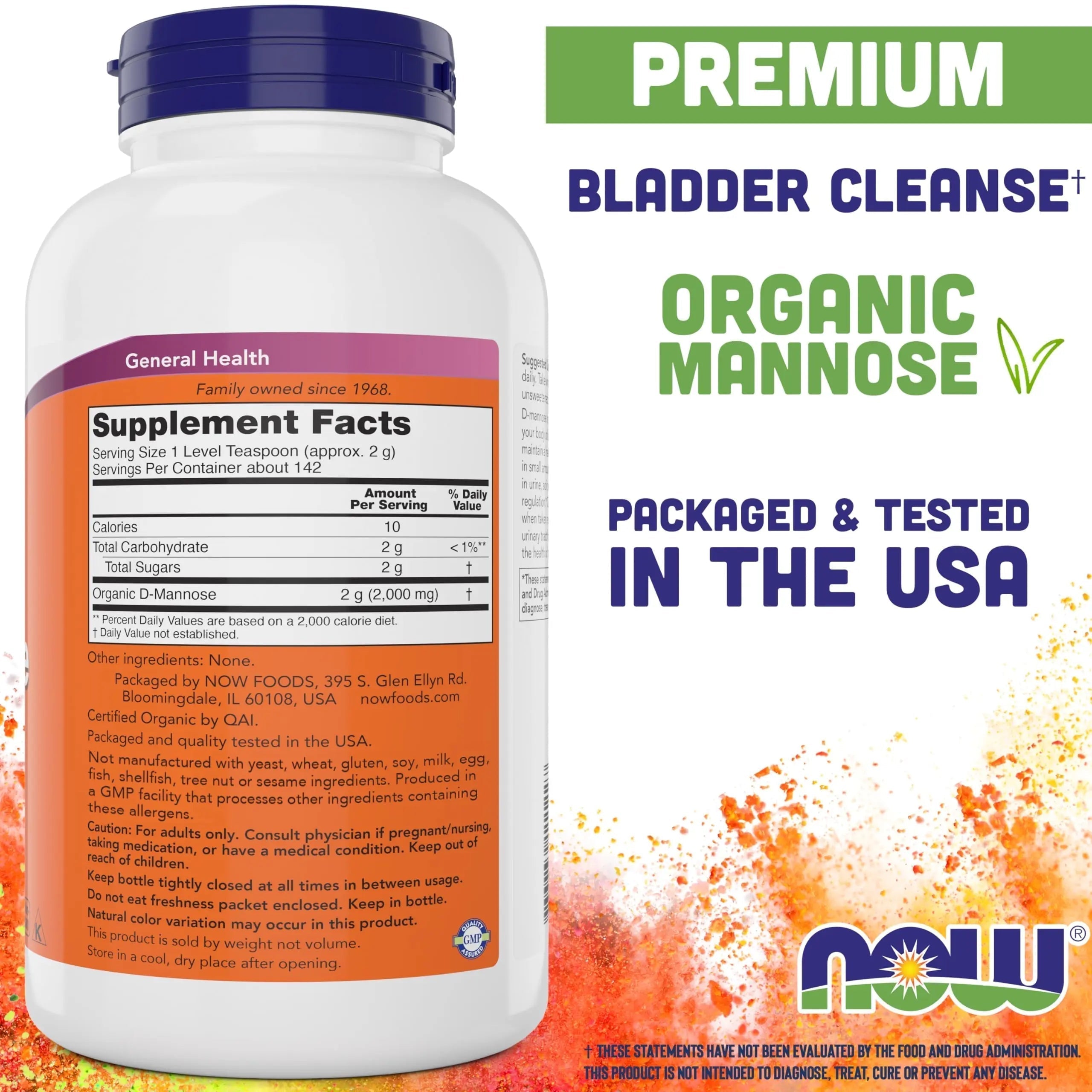 NOW Foods Pure, Organic D-Mannose 10 oz Powder - Bladder Cleanse and Urinary Tract Health Supplement - Non-GMO - Vegan Friendly - 2000mg / 2 Grams per Serving NOW Foods Au supplements