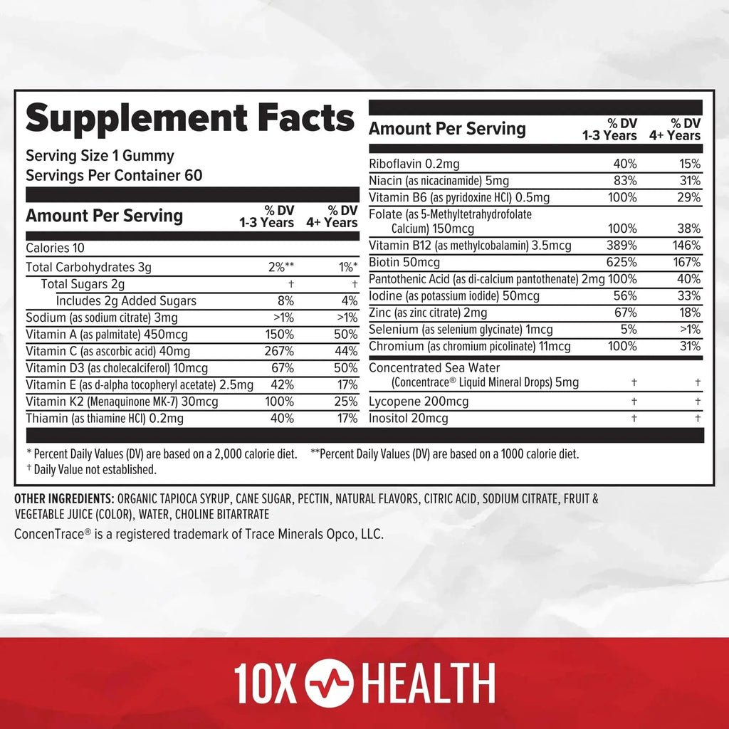 10X Health Children’s Methylated Multivitamin Gummies - 60 Count Kids Multivitamin Gummies, Complete Daily Nutrition 10X Health System Au supplements