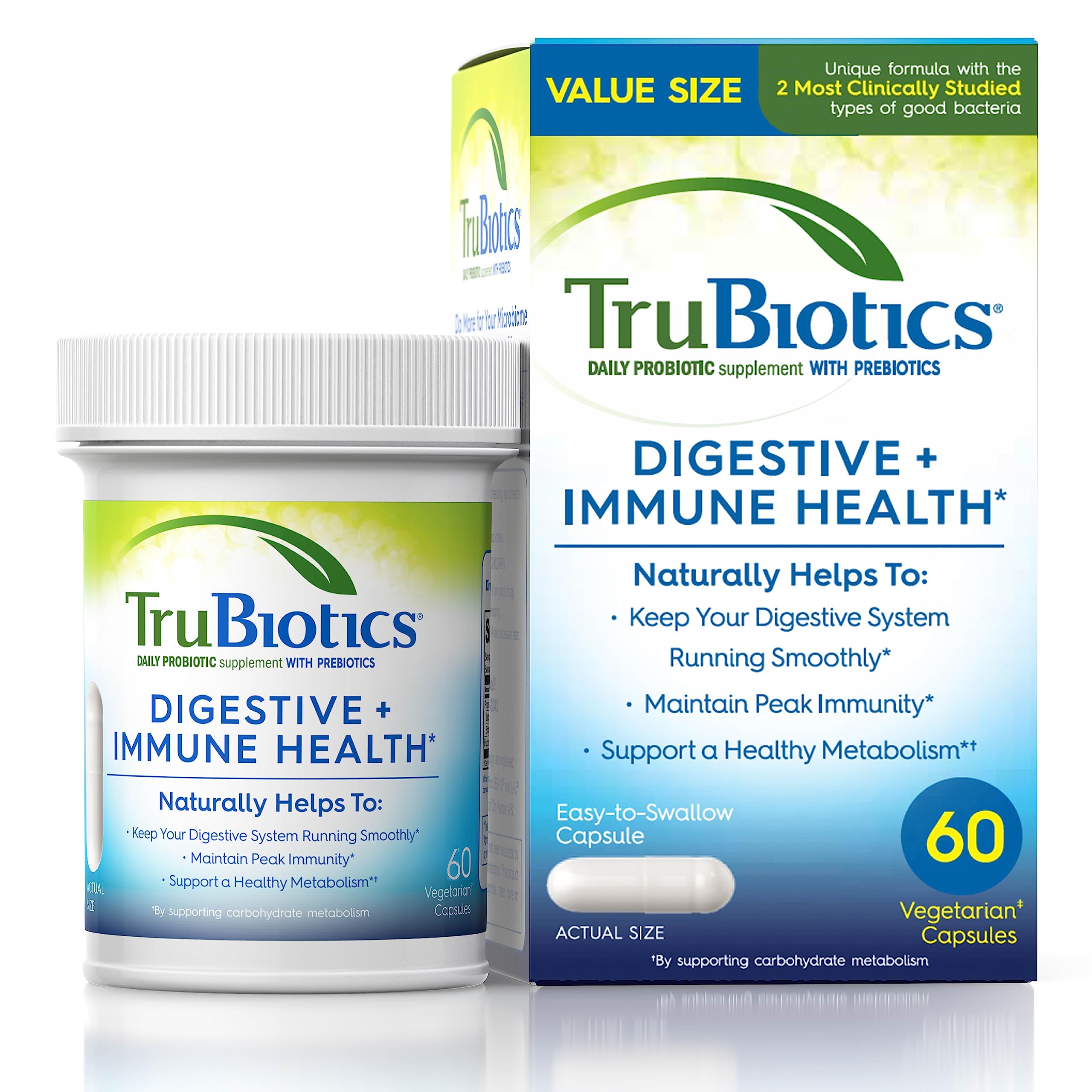 TruBiotics Probiotics for Digestive & Immune Health, Supports Regularity & Helps Relieve Abdominal Discomfort, Gas & Bloating, 2 Clinically Studied