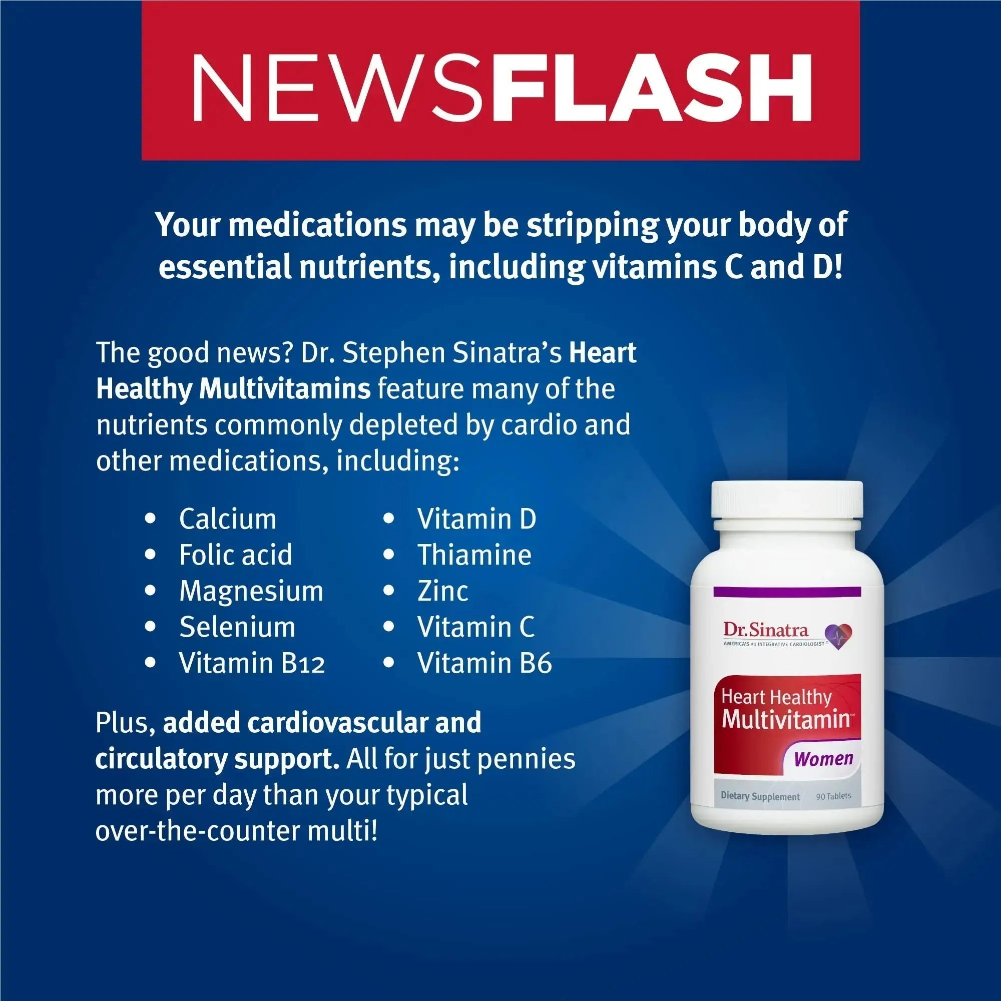 Dr. Sinatra Heart Healthy Multivitamin for Women with Vitamin D 1000 IU, A, B12, C, E, Biotin, Folate, and Zinc, 90 Tablets (30-Day Supply) Dr. Sinatra Au supplements