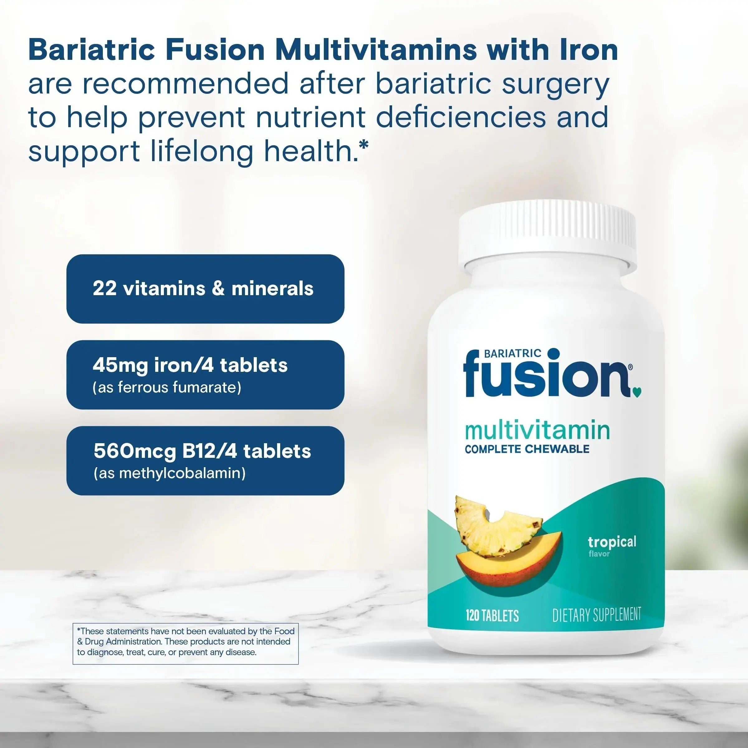Bariatric Fusion Bariatric Multivitamin with Iron Complete Chewable | Tropical Flavor | Post Bariatric Vitamins Bariatric Fusion Au supplements