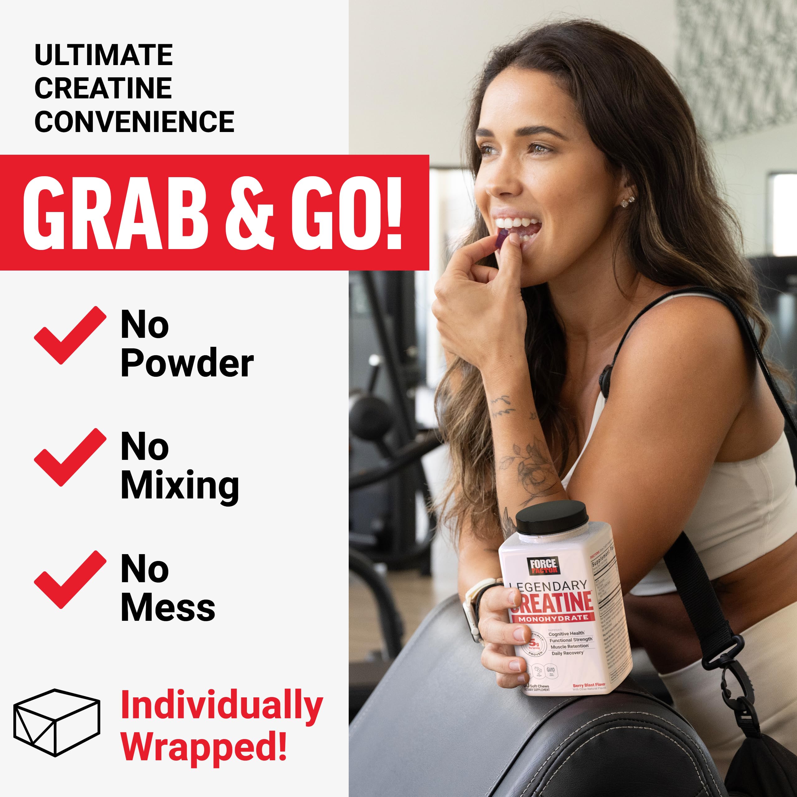 Force Factor Legendary Creatine Chews, 5g Creatine Monohydrate, Build Muscle, Improve Strength & Recovery, Support Memory & Cognitive Function, Sugar Free, Berry Blast, 60 Soft Chews Force Factor Au supplements